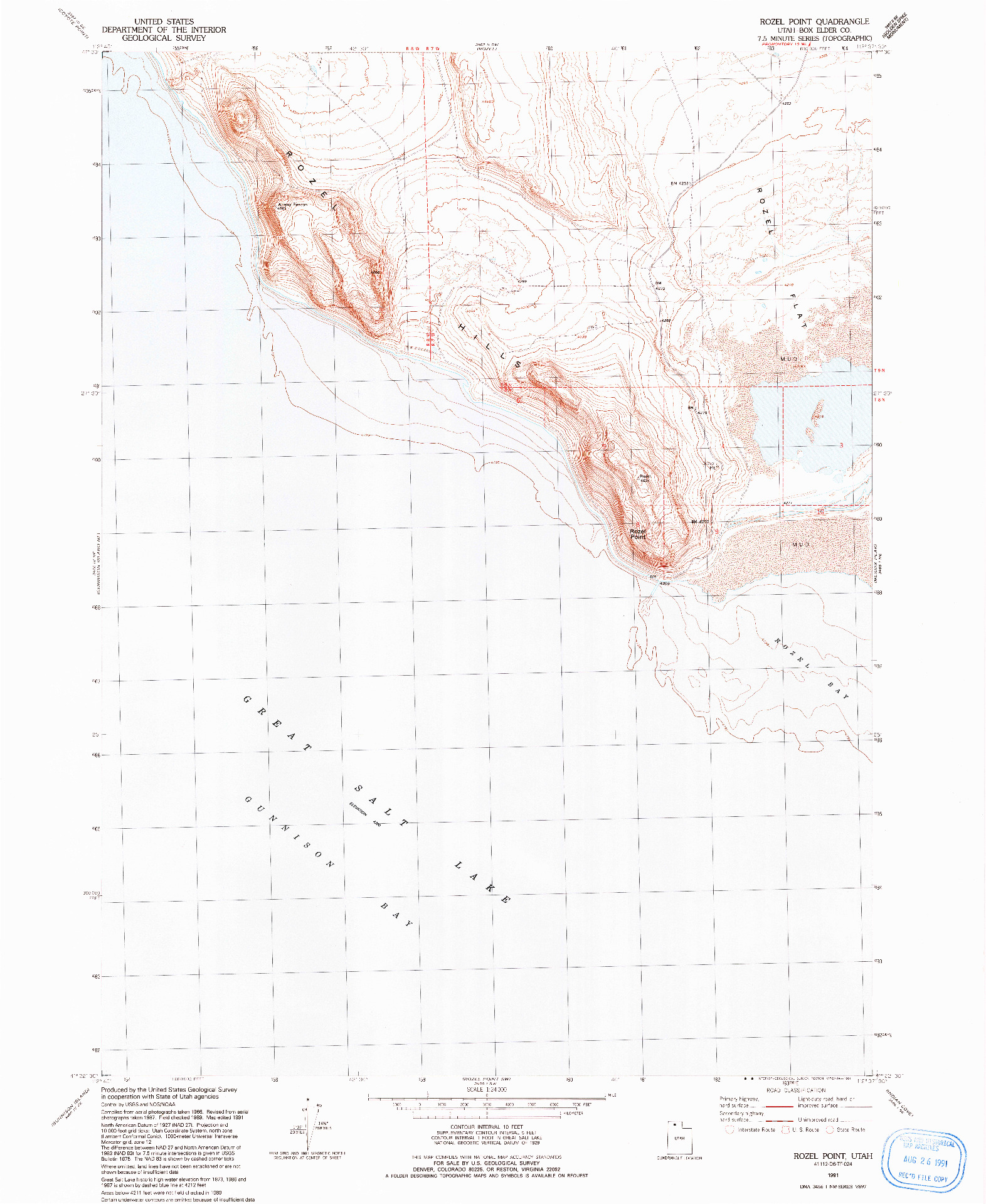 USGS 1:24000-SCALE QUADRANGLE FOR ROZEL POINT, UT 1991