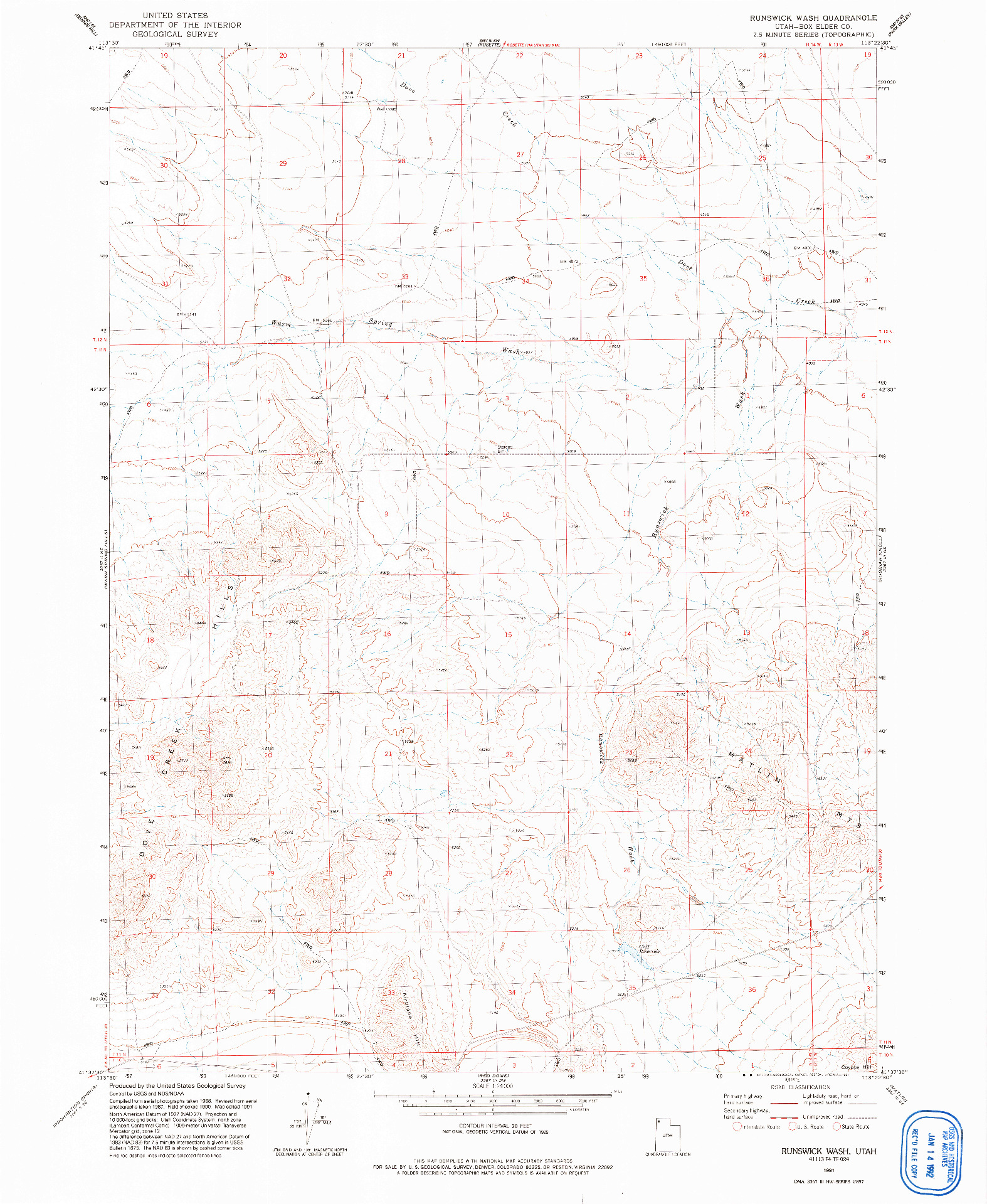 USGS 1:24000-SCALE QUADRANGLE FOR RUNSWICK WASH, UT 1991