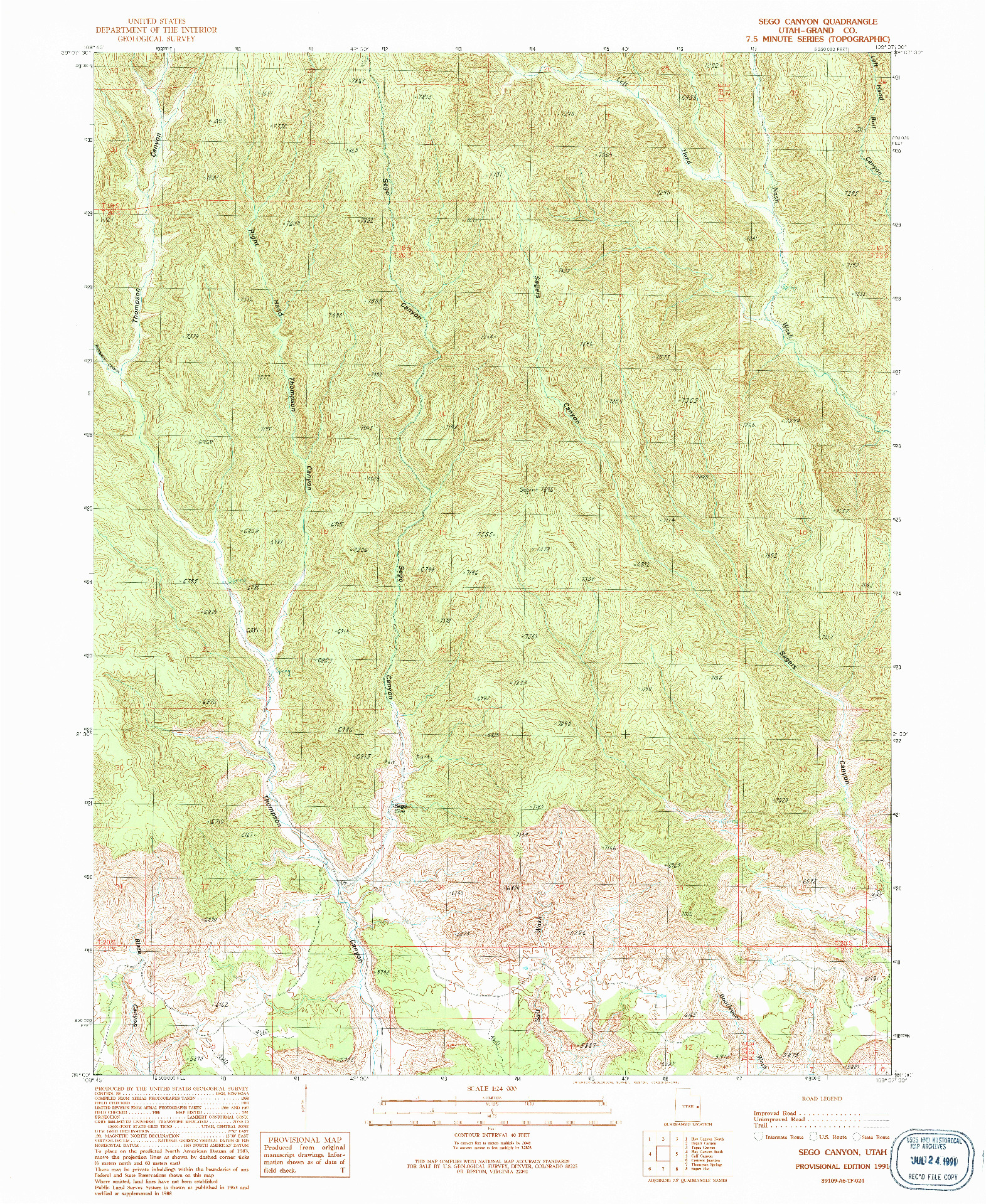 USGS 1:24000-SCALE QUADRANGLE FOR SEGO CANYON, UT 1991