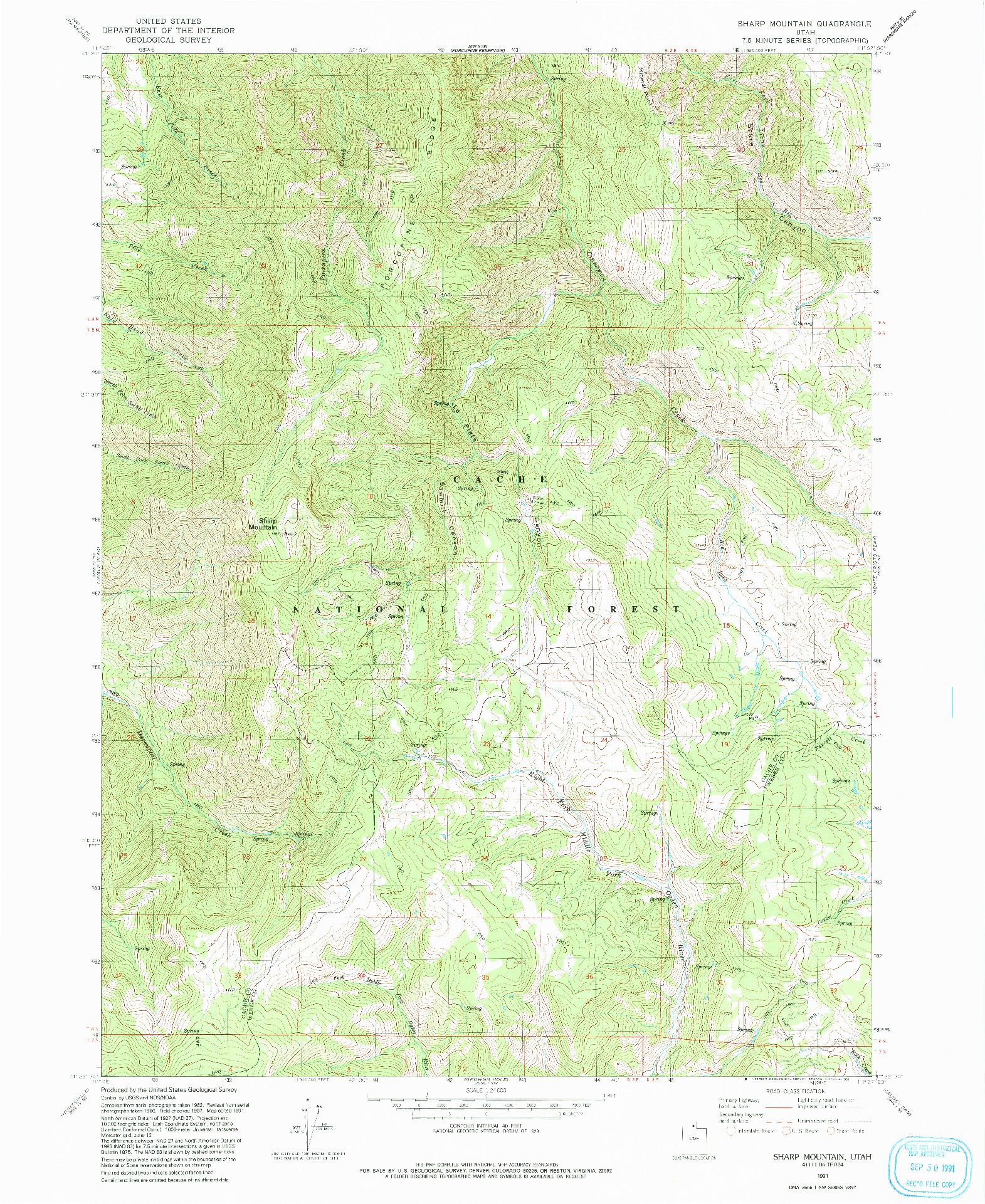 USGS 1:24000-SCALE QUADRANGLE FOR SHARP MOUNTAIN, UT 1991