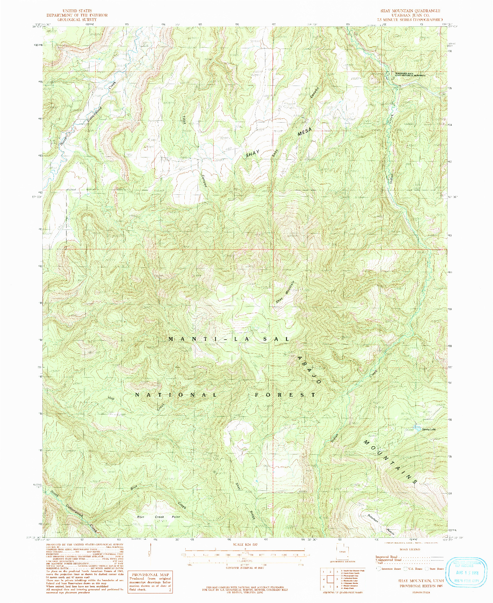 USGS 1:24000-SCALE QUADRANGLE FOR SHAY MOUNTAIN, UT 1985