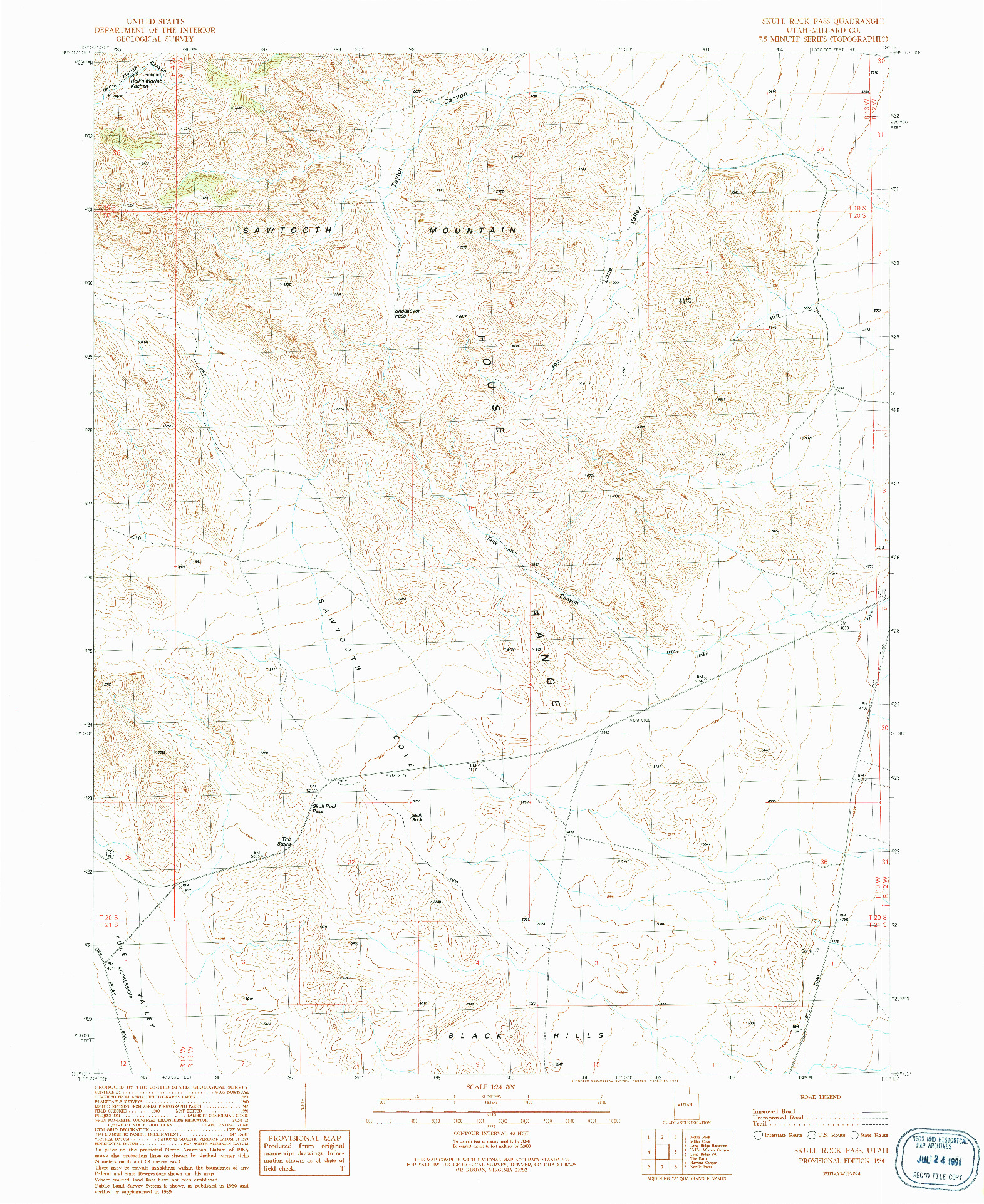 USGS 1:24000-SCALE QUADRANGLE FOR SKULL ROCK PASS, UT 1991