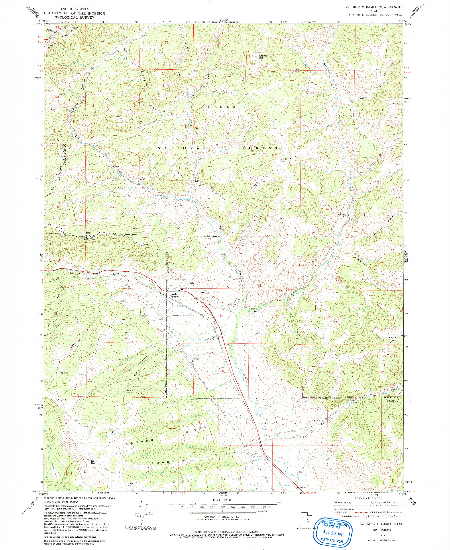 USGS 1:24000-SCALE QUADRANGLE FOR SOLDIER SUMMIT, UT 1978