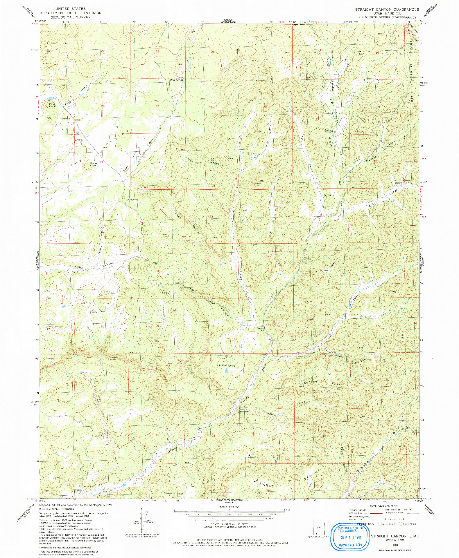 USGS 1:24000-SCALE QUADRANGLE FOR STRAIGHT CANYON, UT 1980