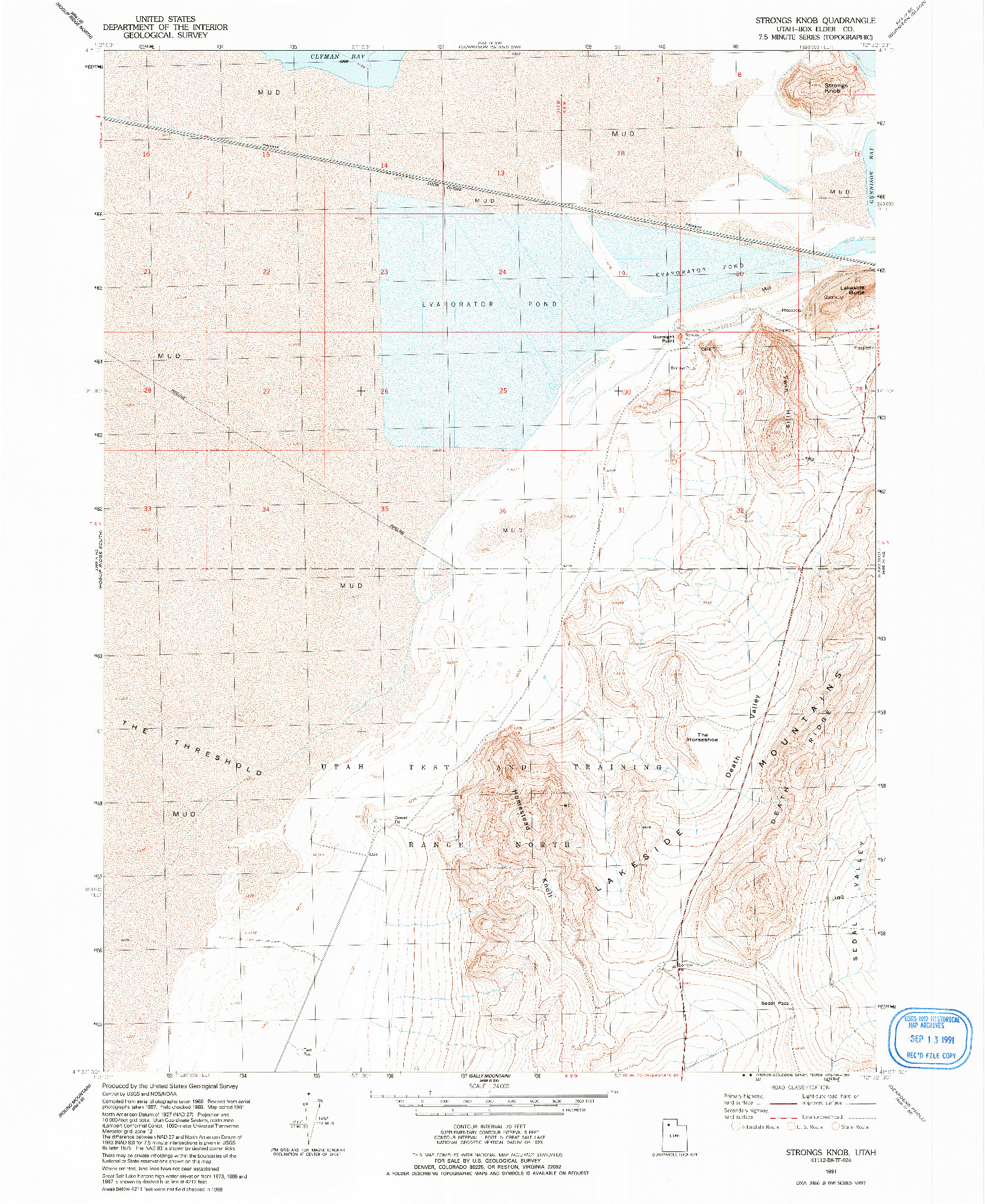 USGS 1:24000-SCALE QUADRANGLE FOR STRONGS KNOB, UT 1991
