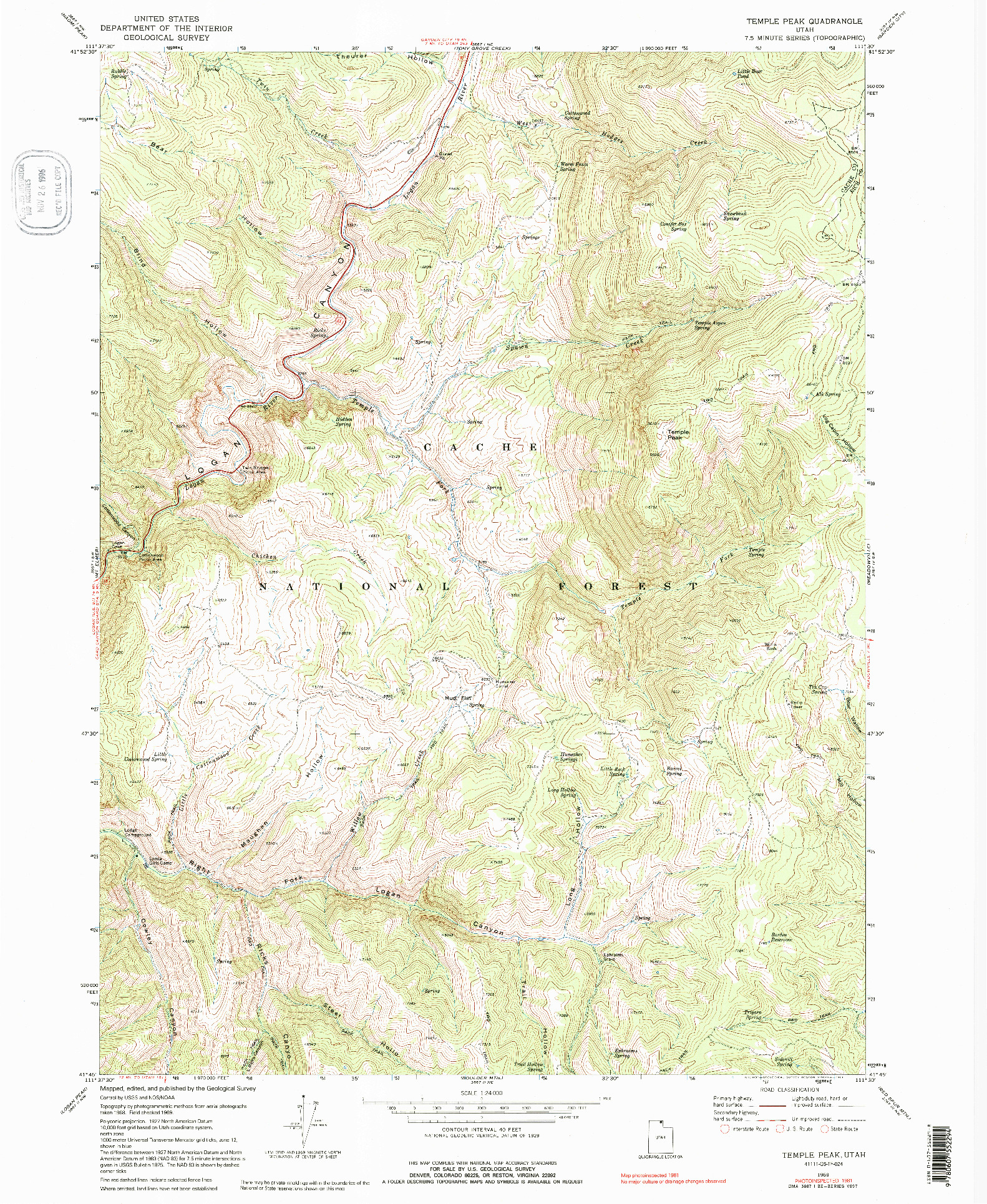 USGS 1:24000-SCALE QUADRANGLE FOR TEMPLE PEAK, UT 1969