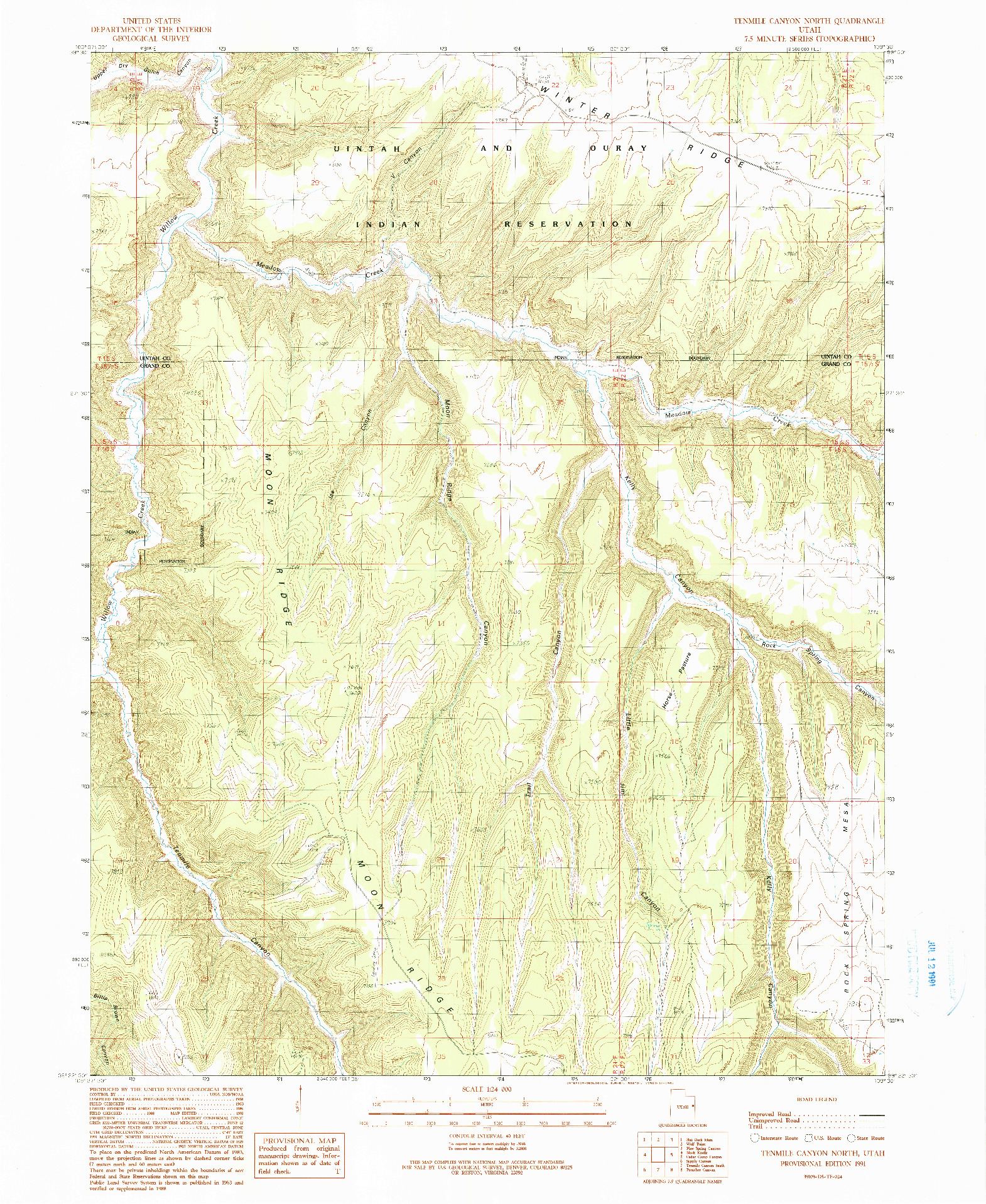USGS 1:24000-SCALE QUADRANGLE FOR TENMILE CANYON NORTH, UT 1991