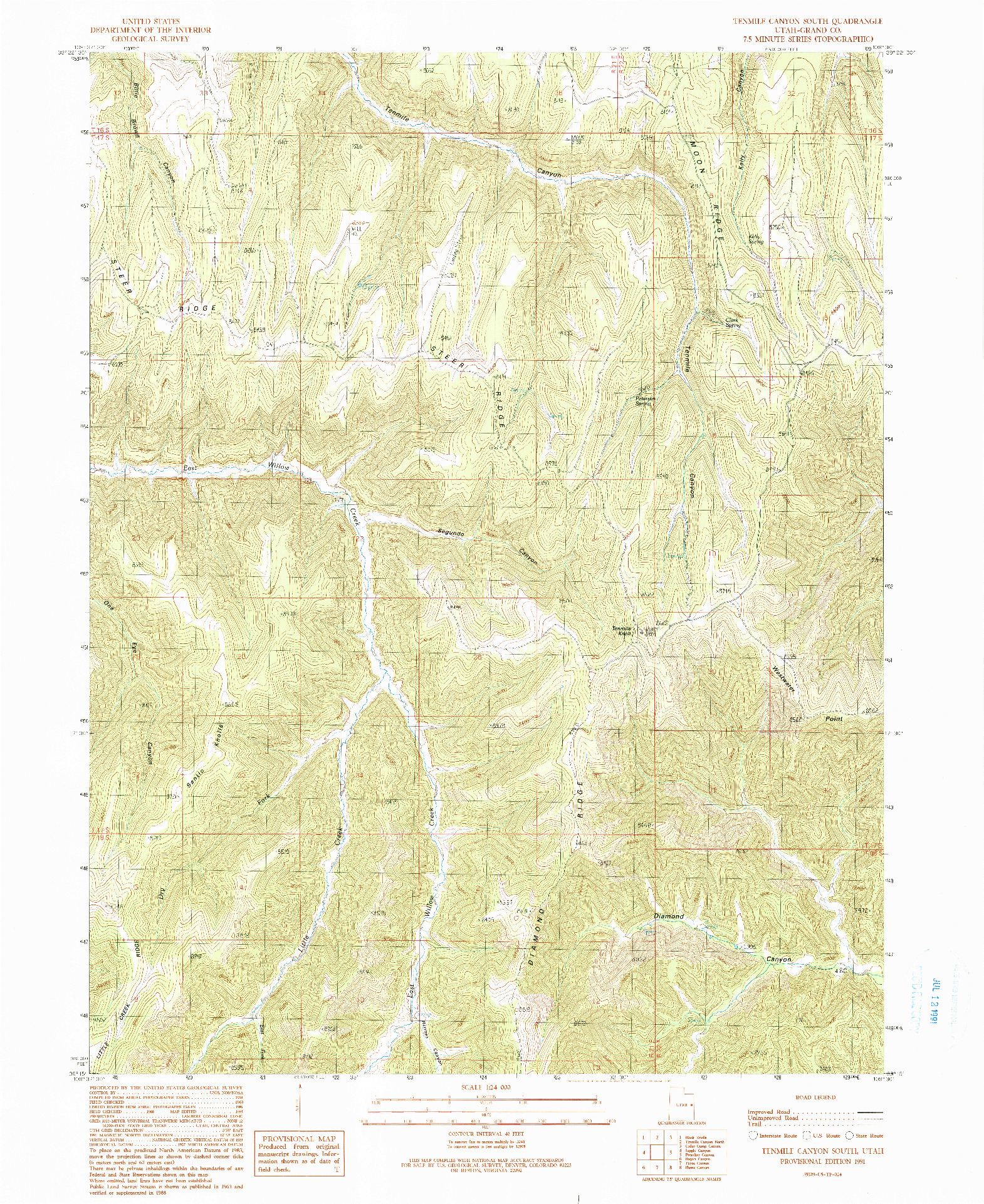 USGS 1:24000-SCALE QUADRANGLE FOR TENMILE CANYON SOUTH, UT 1991