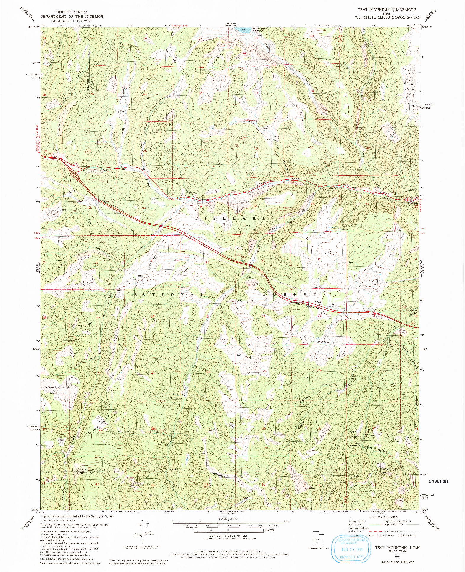 USGS 1:24000-SCALE QUADRANGLE FOR TRAIL MOUNTAIN, UT 1981