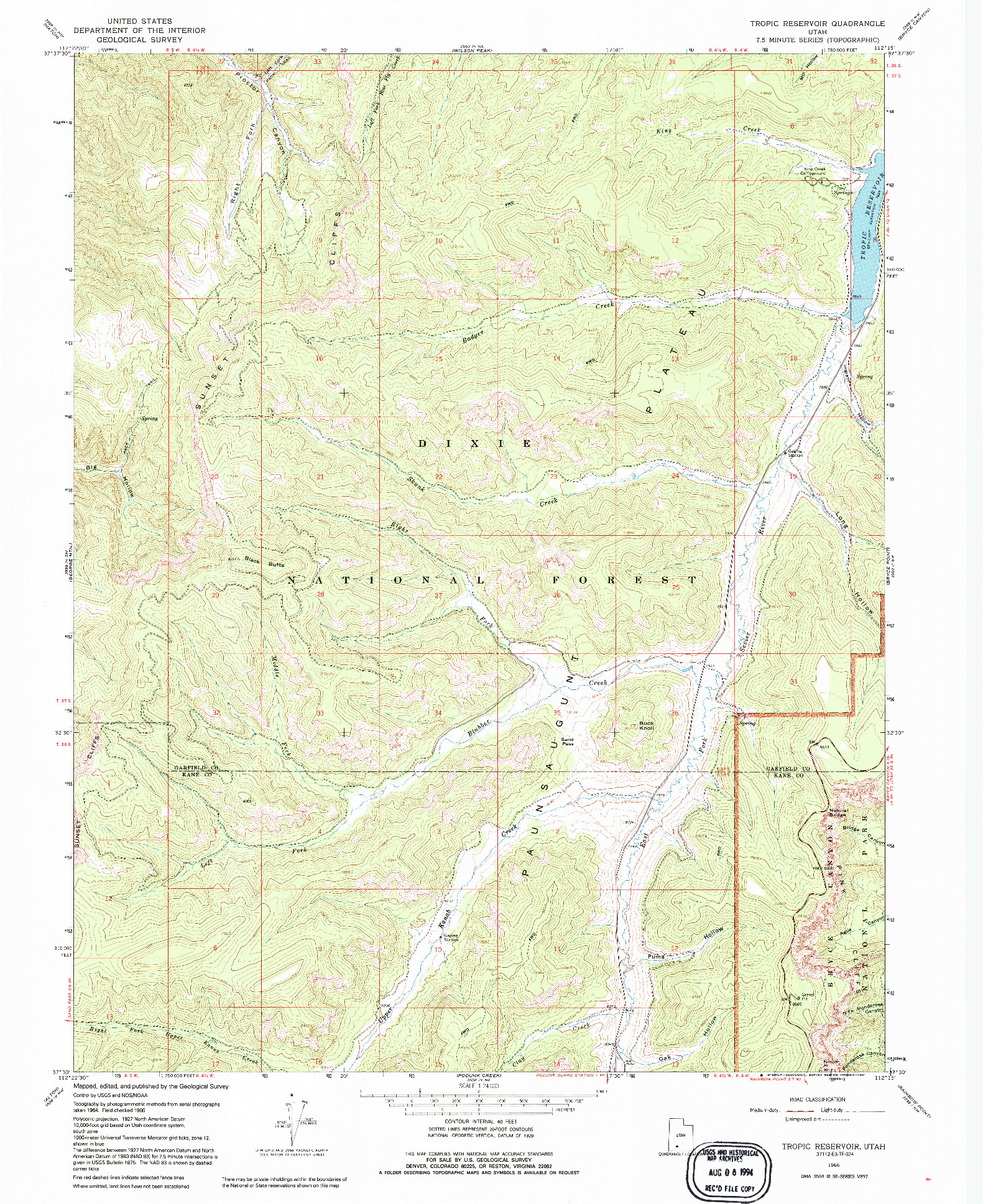USGS 1:24000-SCALE QUADRANGLE FOR TROPIC RESERVOIR, UT 1966