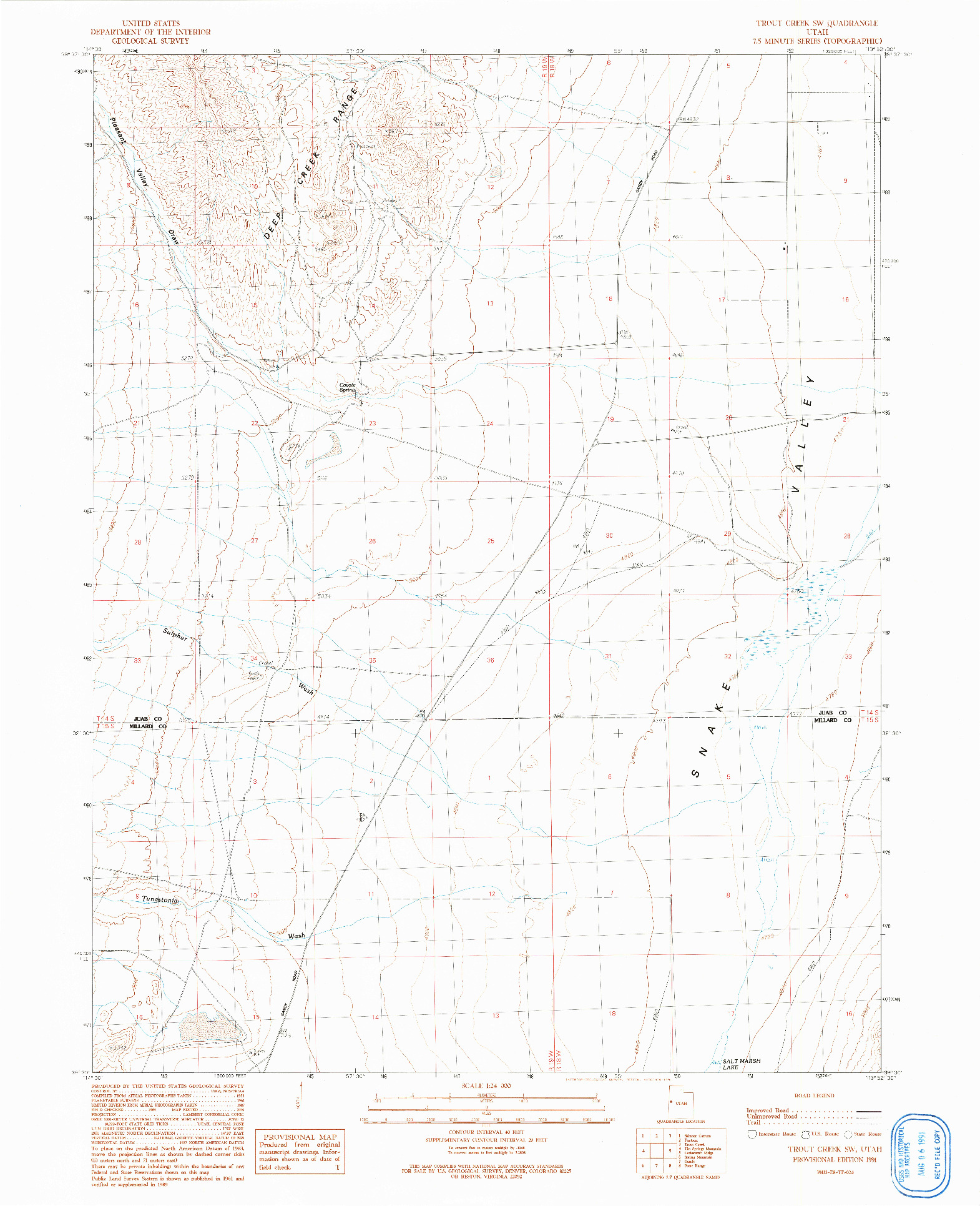 USGS 1:24000-SCALE QUADRANGLE FOR TROUT CREEK SW, UT 1991