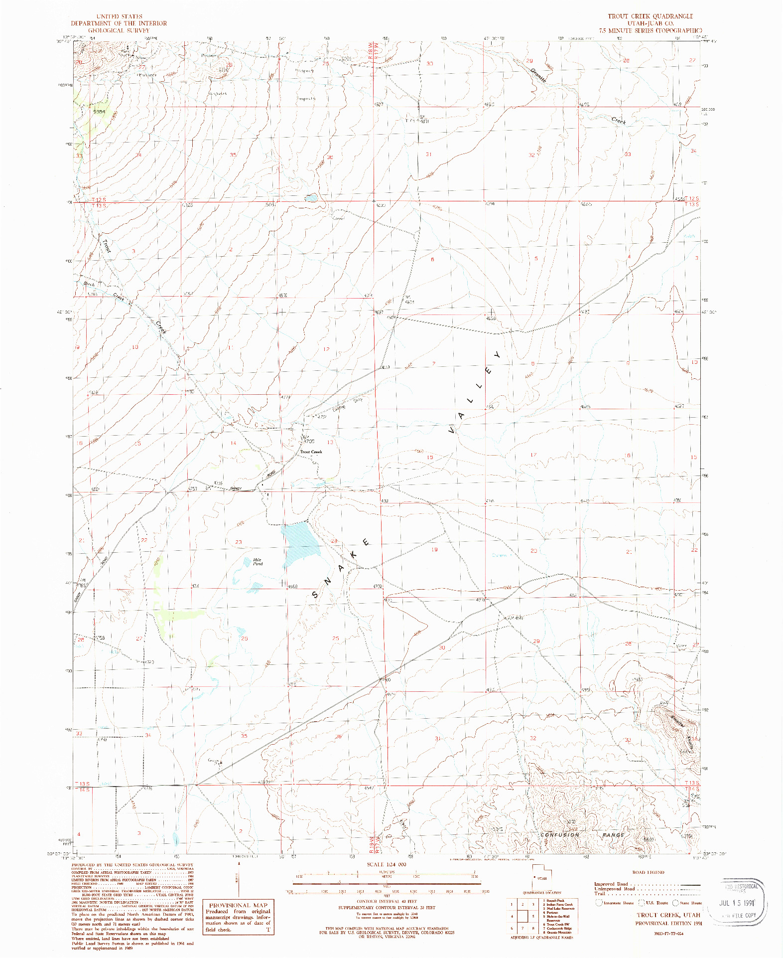 USGS 1:24000-SCALE QUADRANGLE FOR TROUT CREEK, UT 1991