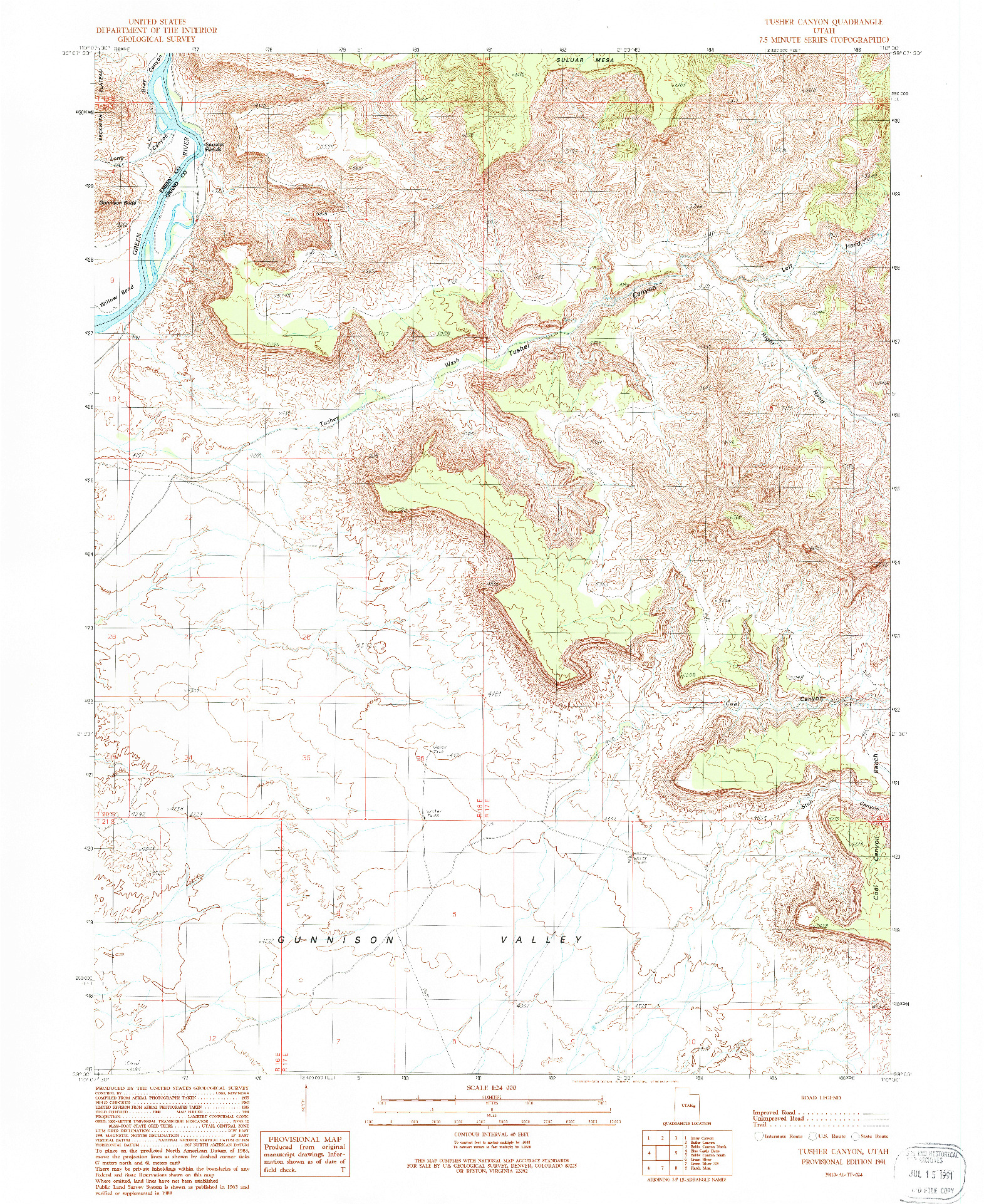 USGS 1:24000-SCALE QUADRANGLE FOR TUSHER CANYON, UT 1991