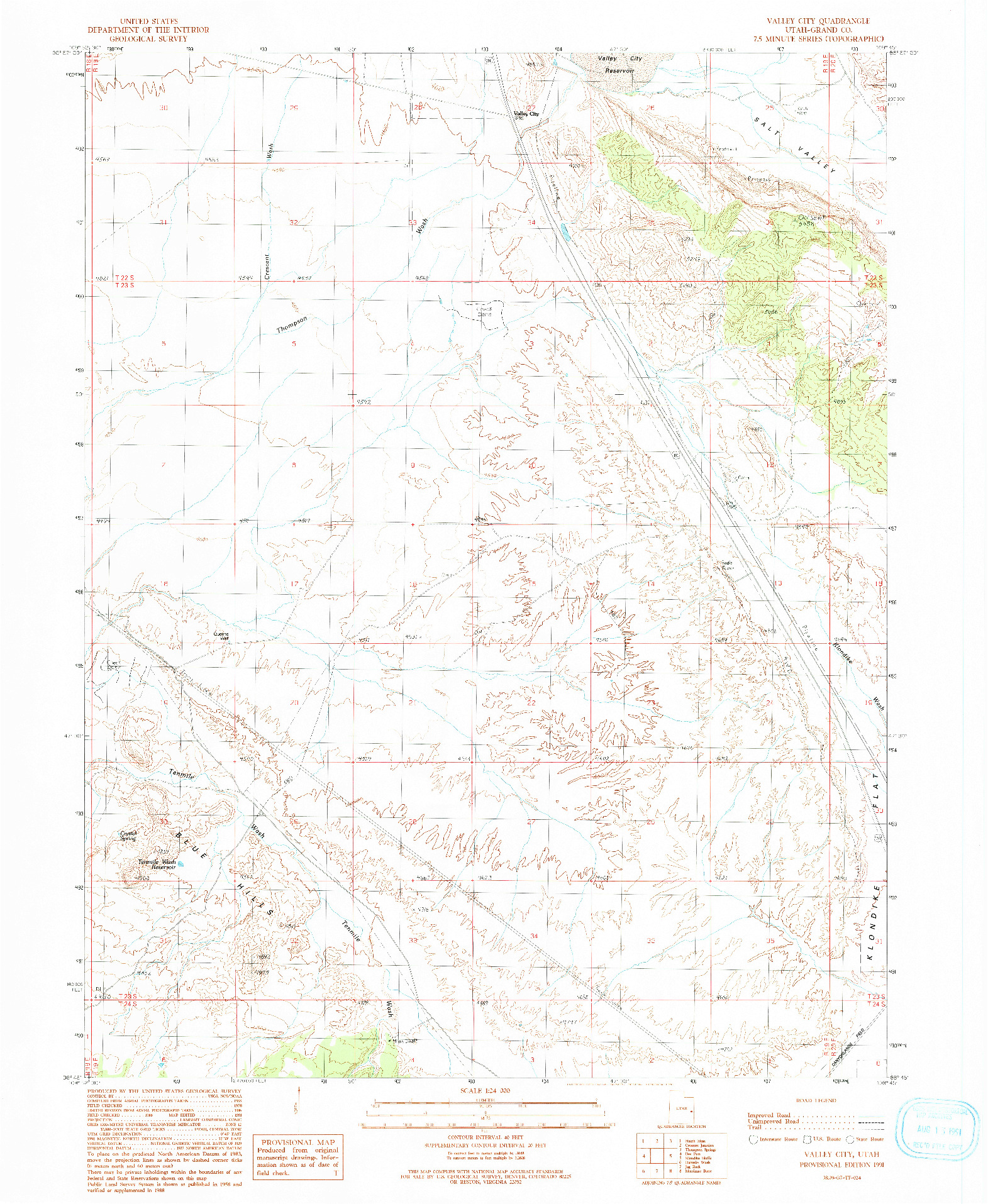 USGS 1:24000-SCALE QUADRANGLE FOR VALLEY CITY, UT 1991