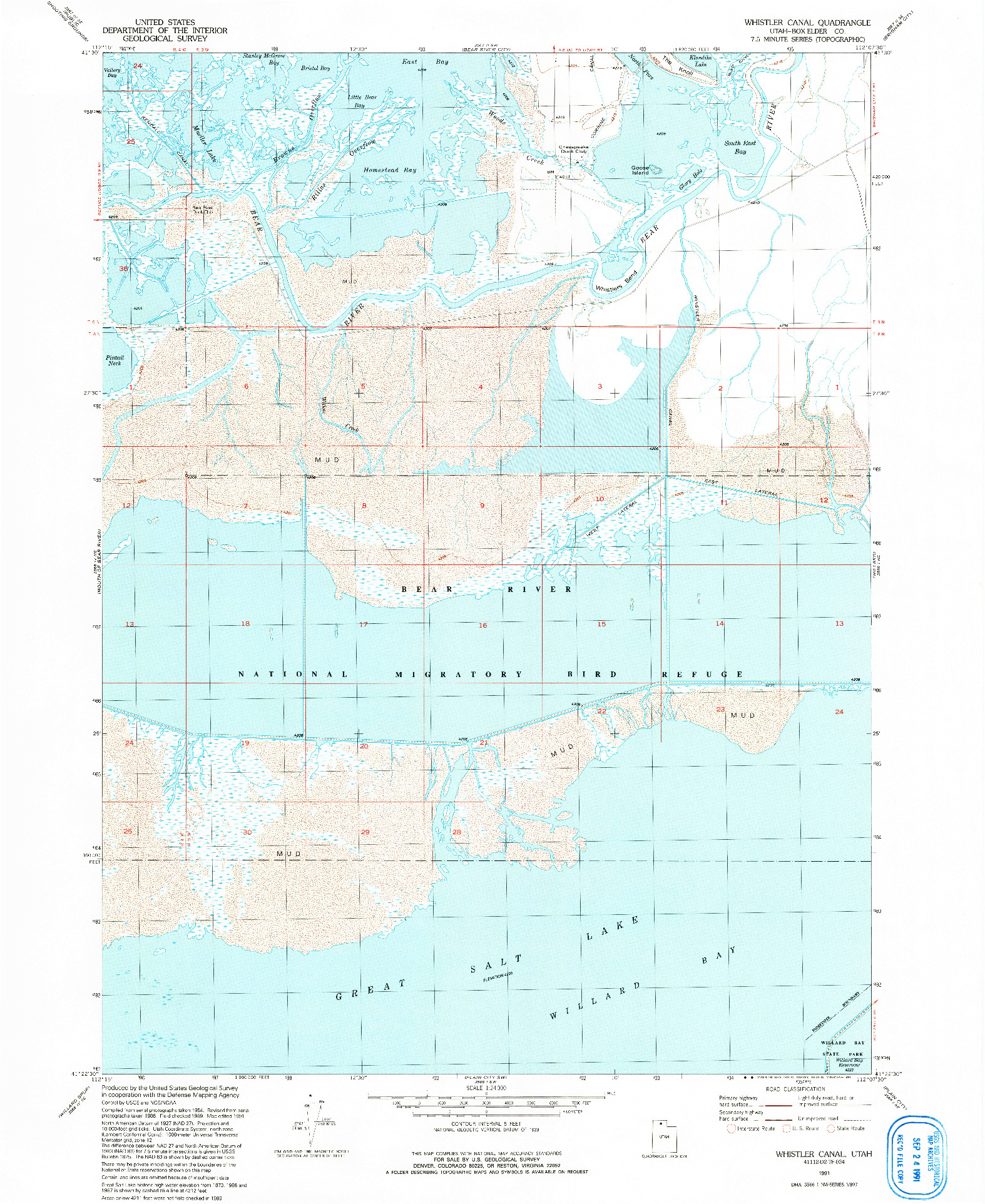 USGS 1:24000-SCALE QUADRANGLE FOR WHISTLER CANAL, UT 1991