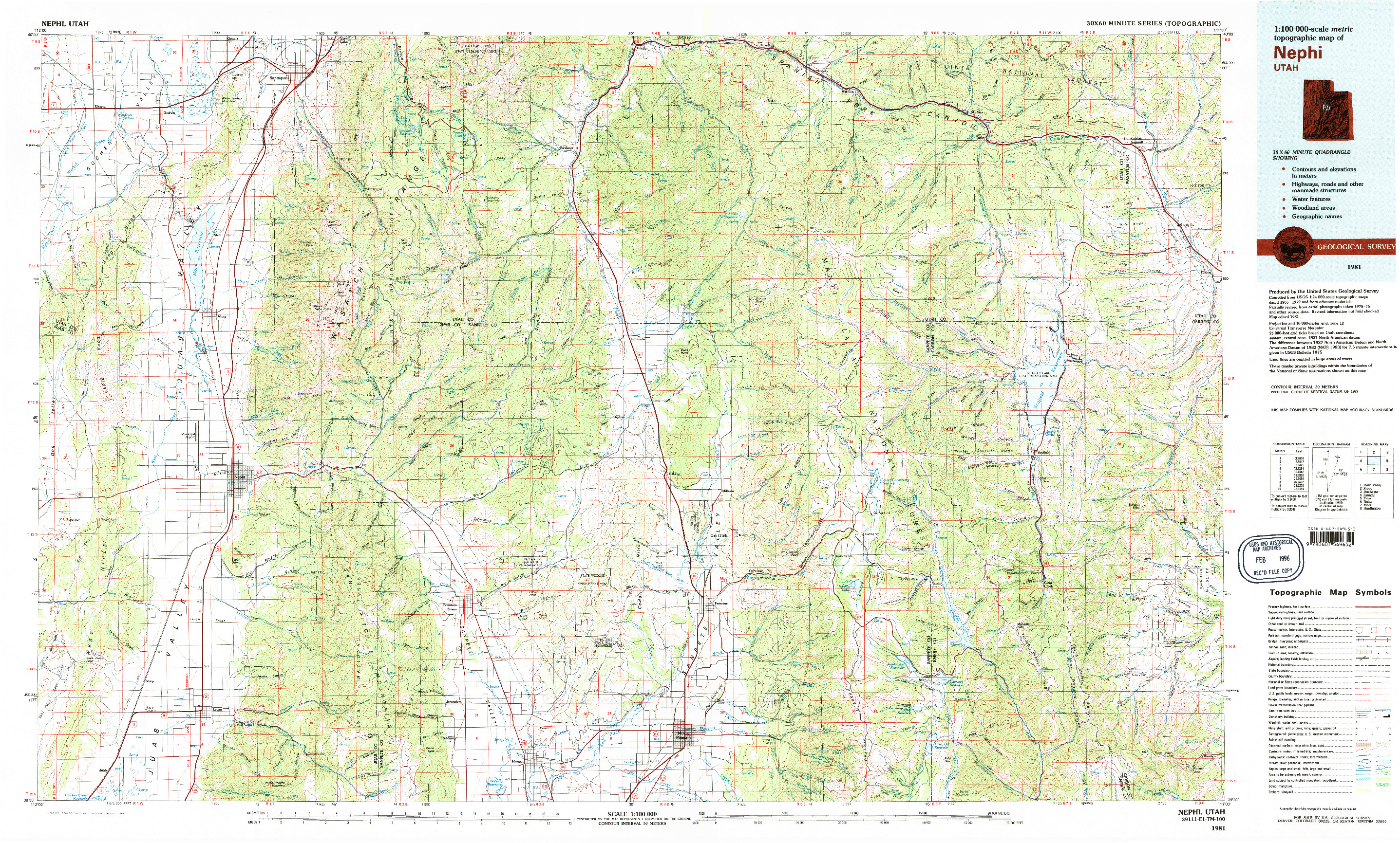 USGS 1:100000-SCALE QUADRANGLE FOR NEPHI, UT 1981