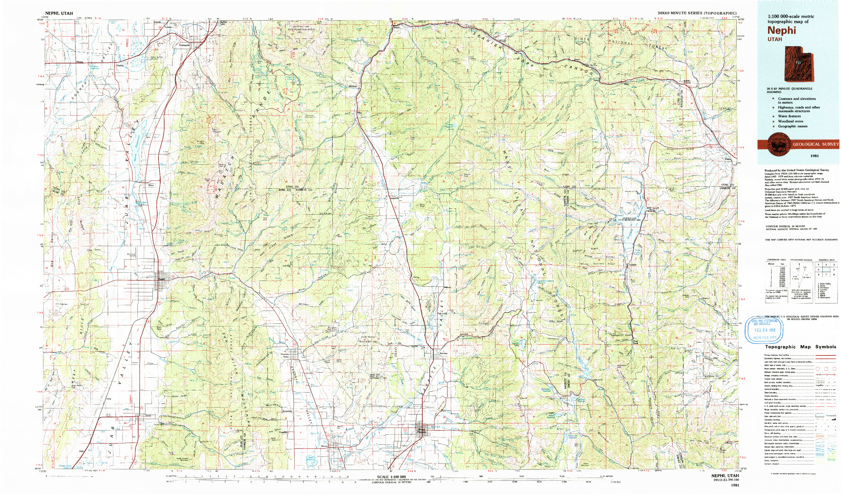 USGS 1:100000-SCALE QUADRANGLE FOR NEPHI, UT 1981