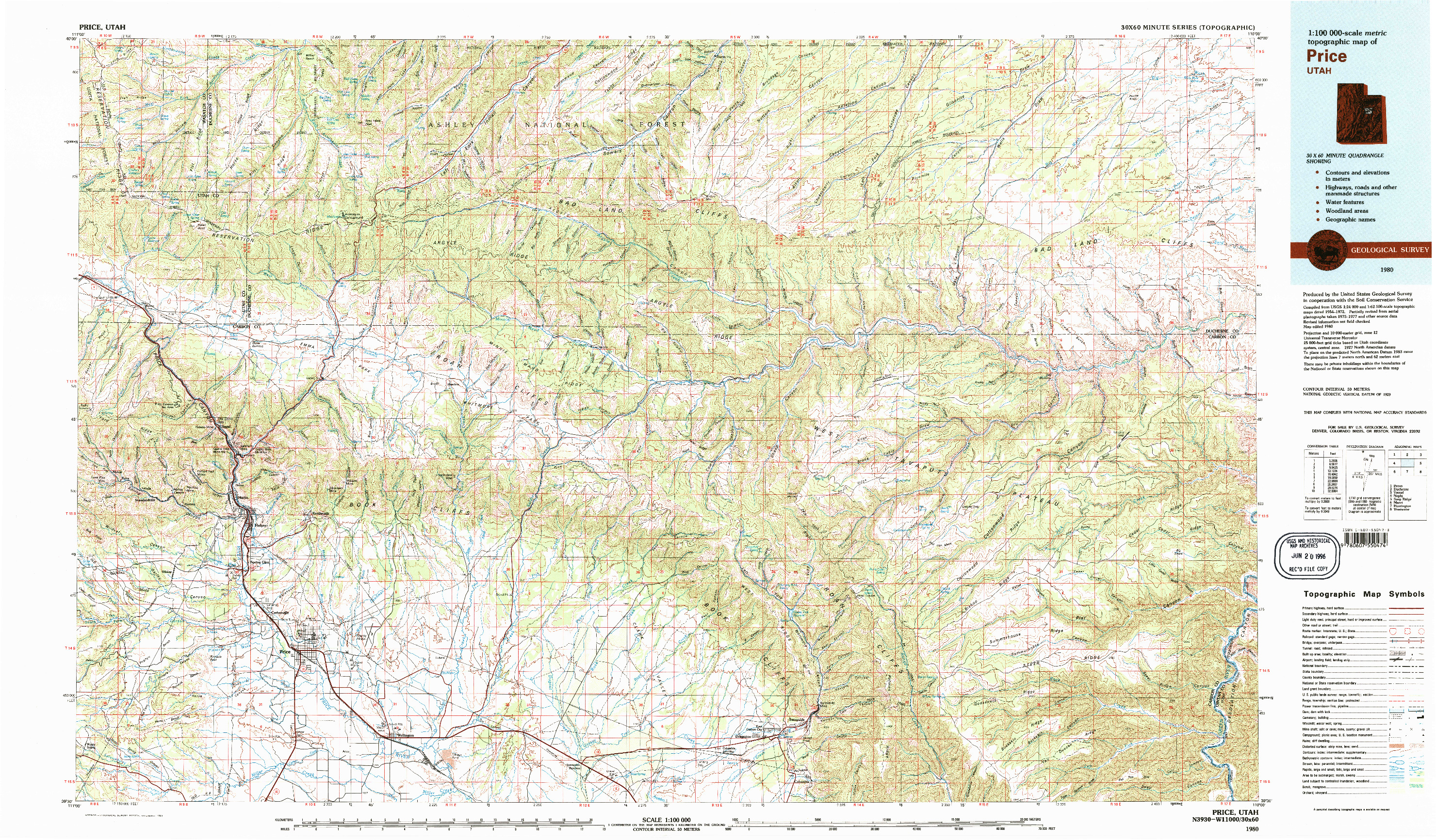 USGS 1:100000-SCALE QUADRANGLE FOR PRICE, UT 1980