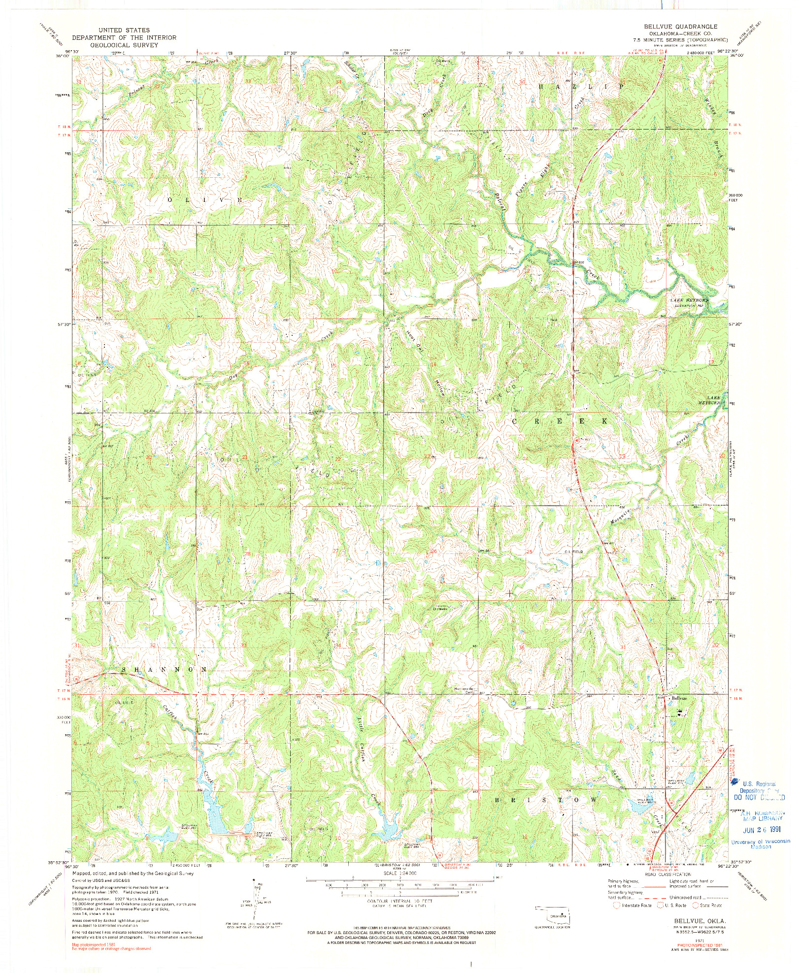 USGS 1:24000-SCALE QUADRANGLE FOR BELLVUE, OK 1971