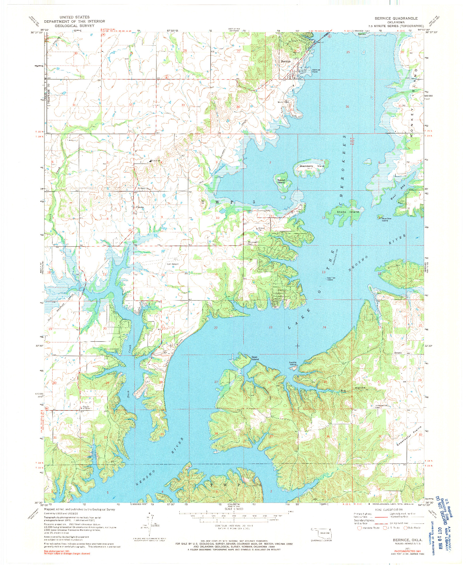 USGS 1:24000-SCALE QUADRANGLE FOR BERNICE, OK 1971