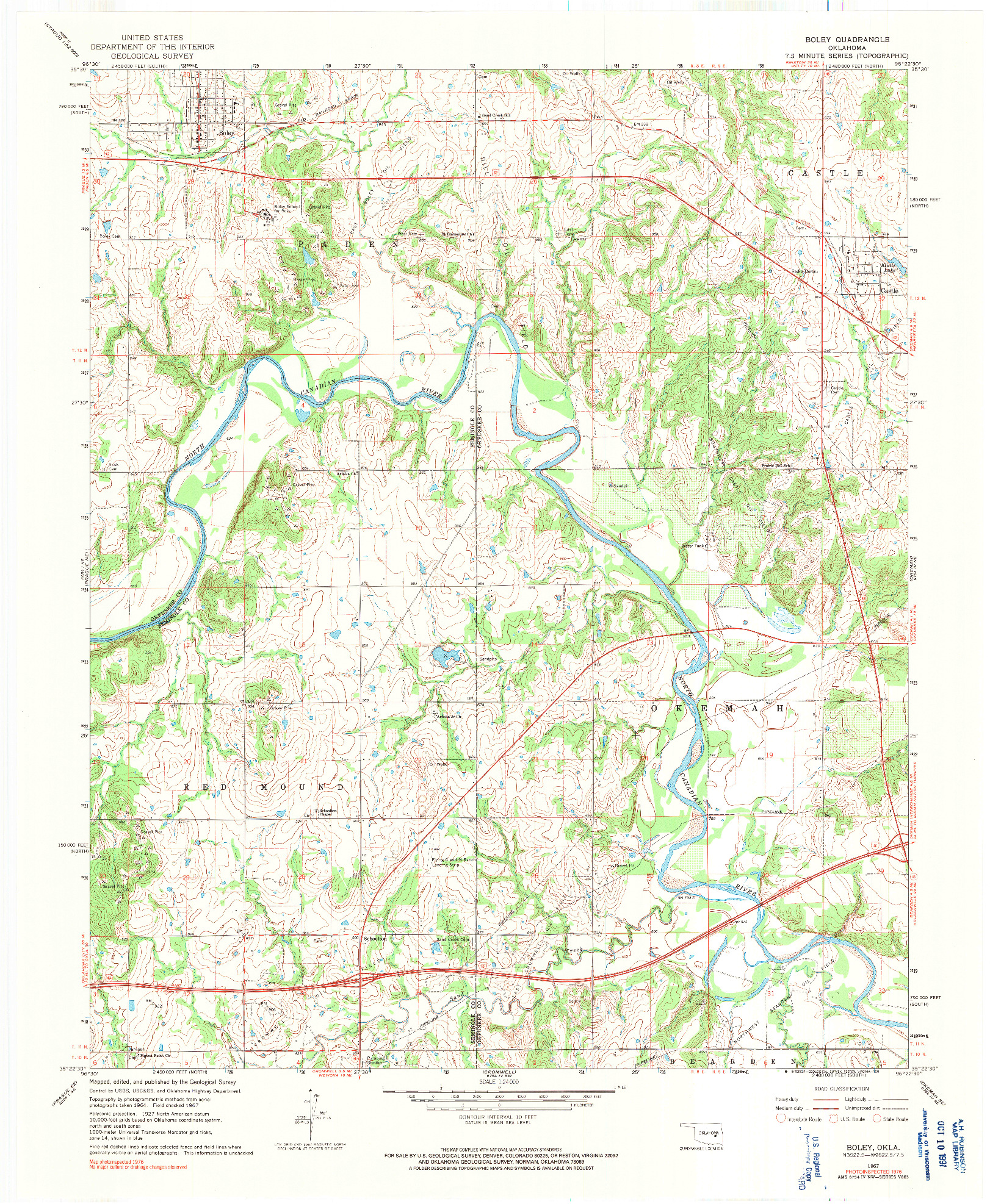 USGS 1:24000-SCALE QUADRANGLE FOR BOLEY, OK 1967