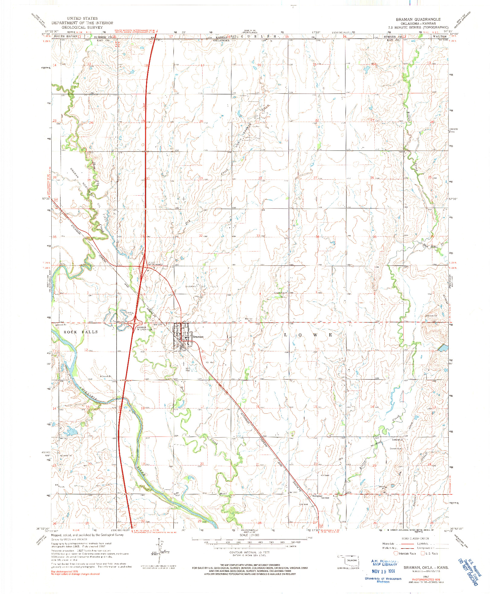 USGS 1:24000-SCALE QUADRANGLE FOR BRAMAN, OK 1967