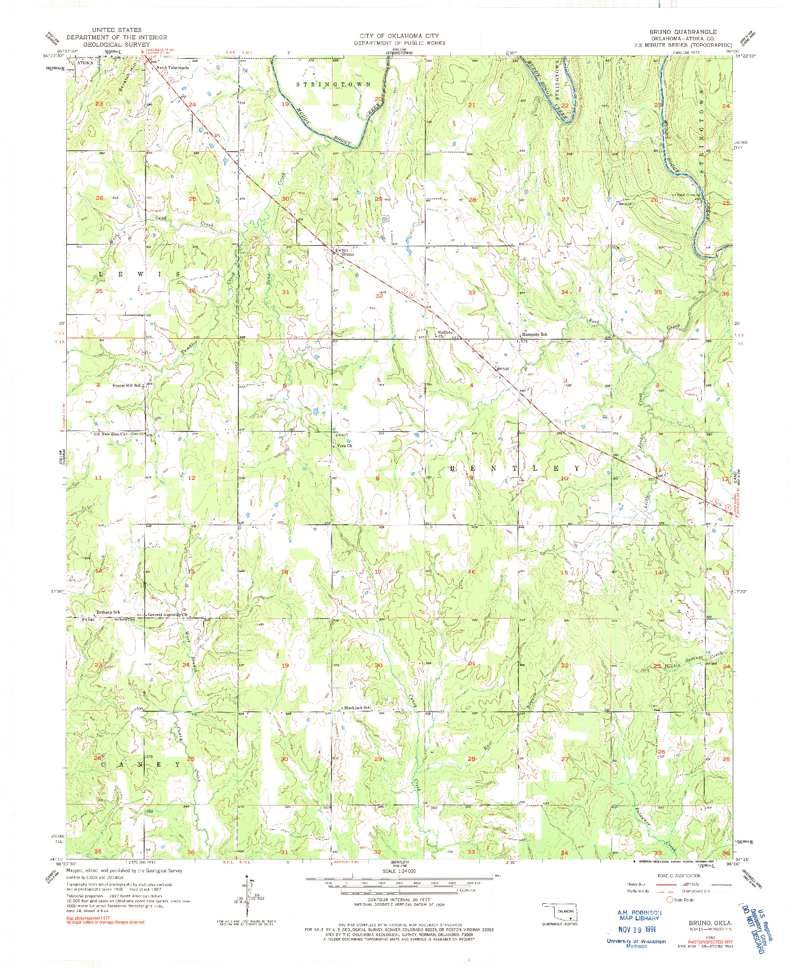 USGS 1:24000-SCALE QUADRANGLE FOR BRUNO, OK 1957