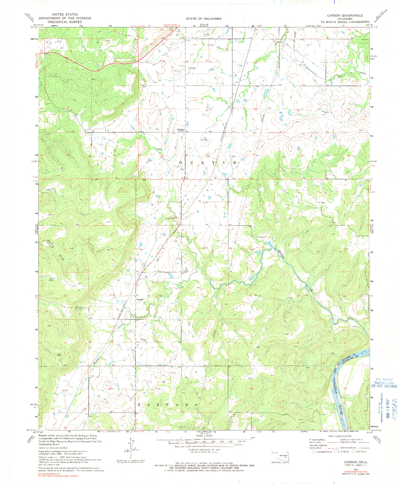 USGS 1:24000-SCALE QUADRANGLE FOR CARSON, OK 1971