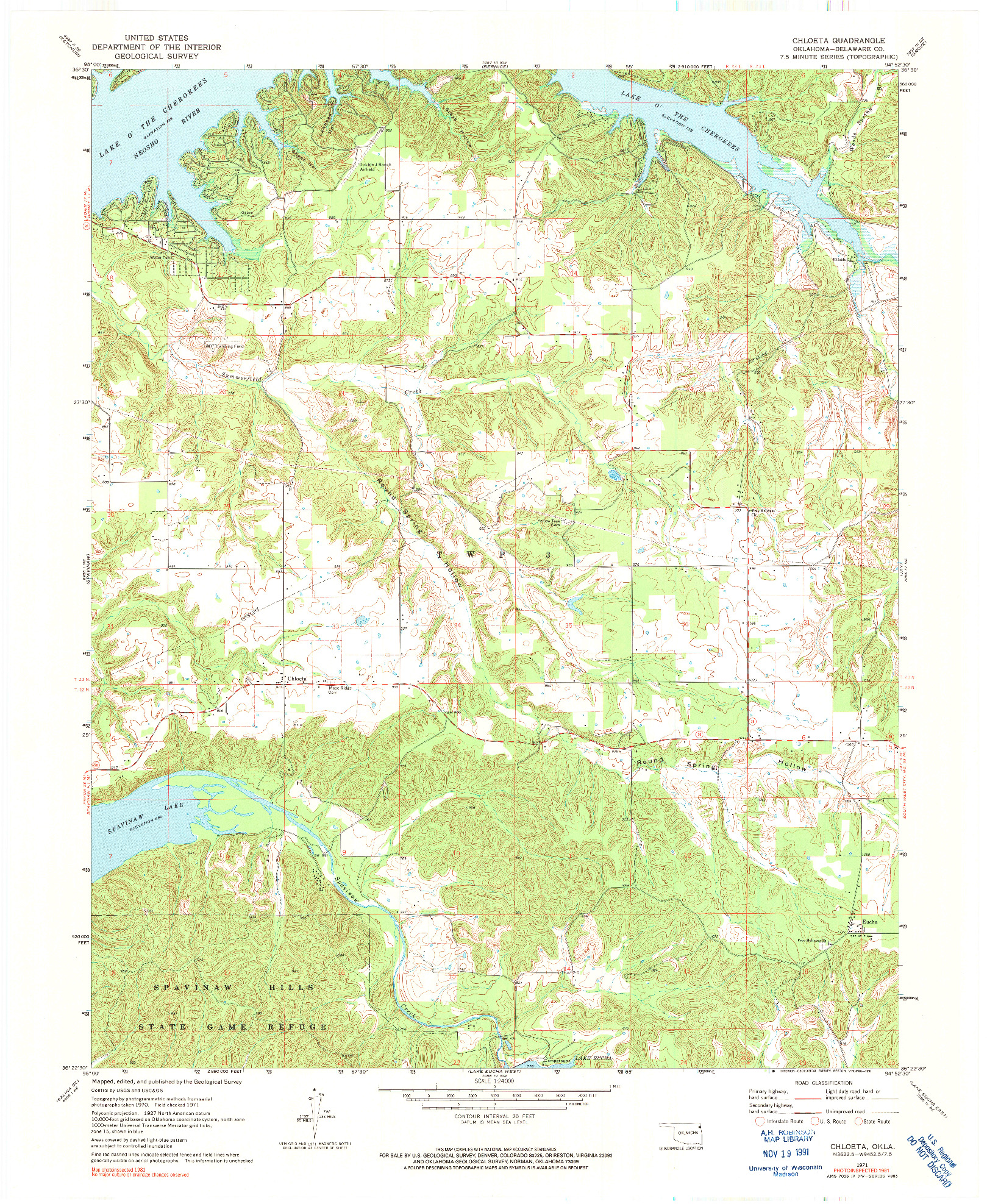 USGS 1:24000-SCALE QUADRANGLE FOR CHLOETA, OK 1971