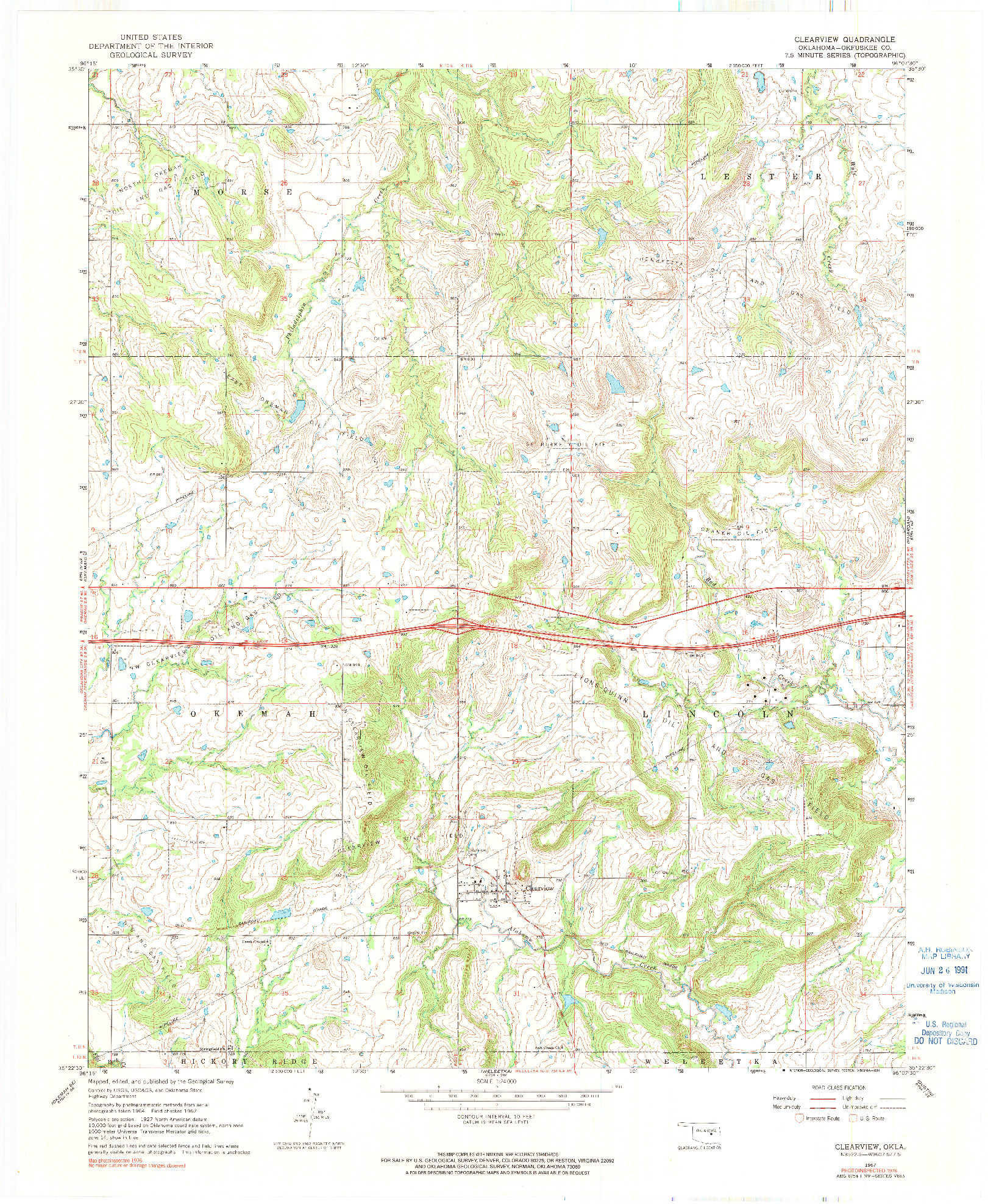 USGS 1:24000-SCALE QUADRANGLE FOR CLEARVIEW, OK 1967