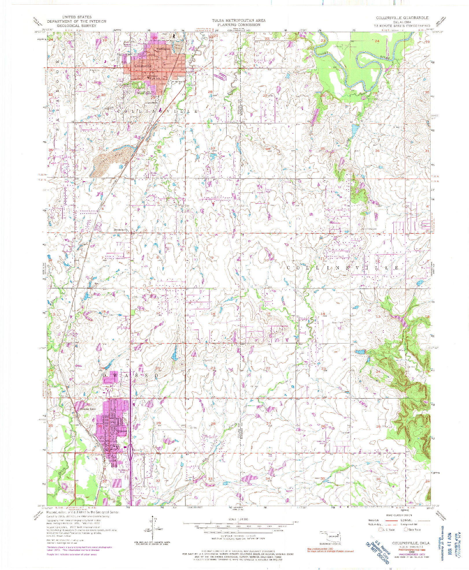 USGS 1:24000-SCALE QUADRANGLE FOR COLLINSVILLE, OK 1956