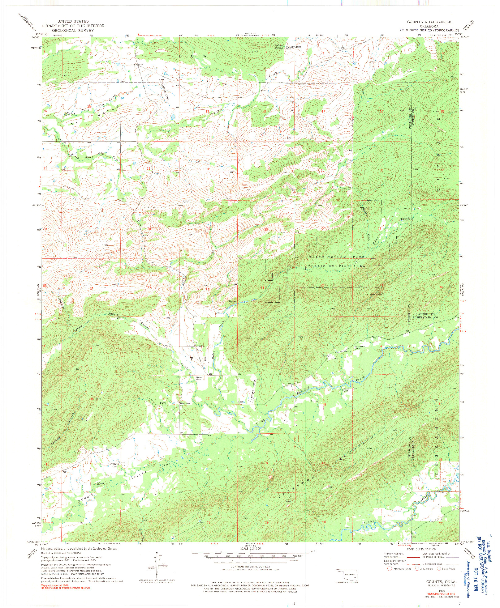 USGS 1:24000-SCALE QUADRANGLE FOR COUNTS, OK 1973