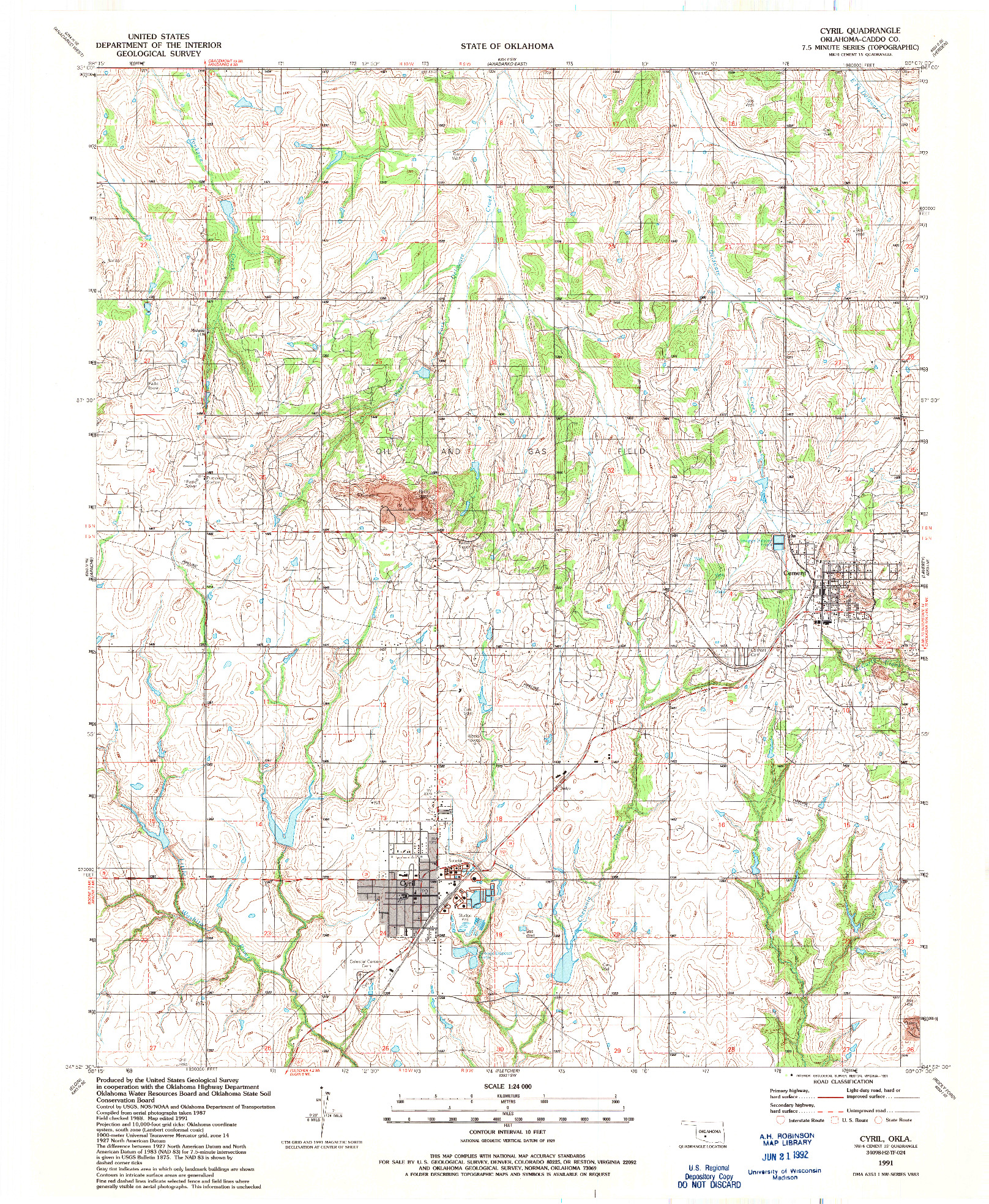 USGS 1:24000-SCALE QUADRANGLE FOR CYRIL, OK 1991