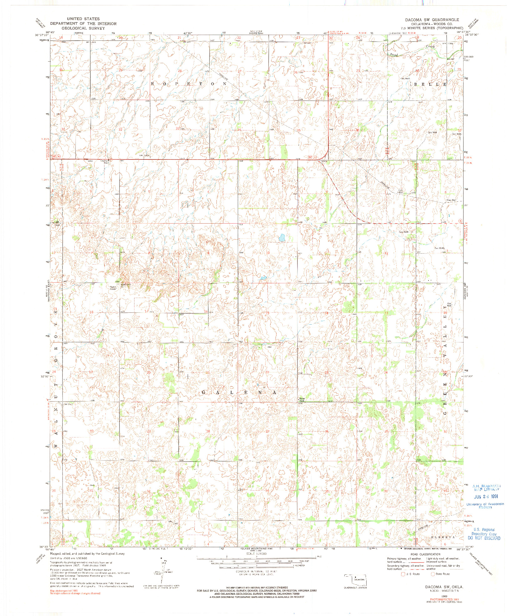 USGS 1:24000-SCALE QUADRANGLE FOR DACOMA SW, OK 1969