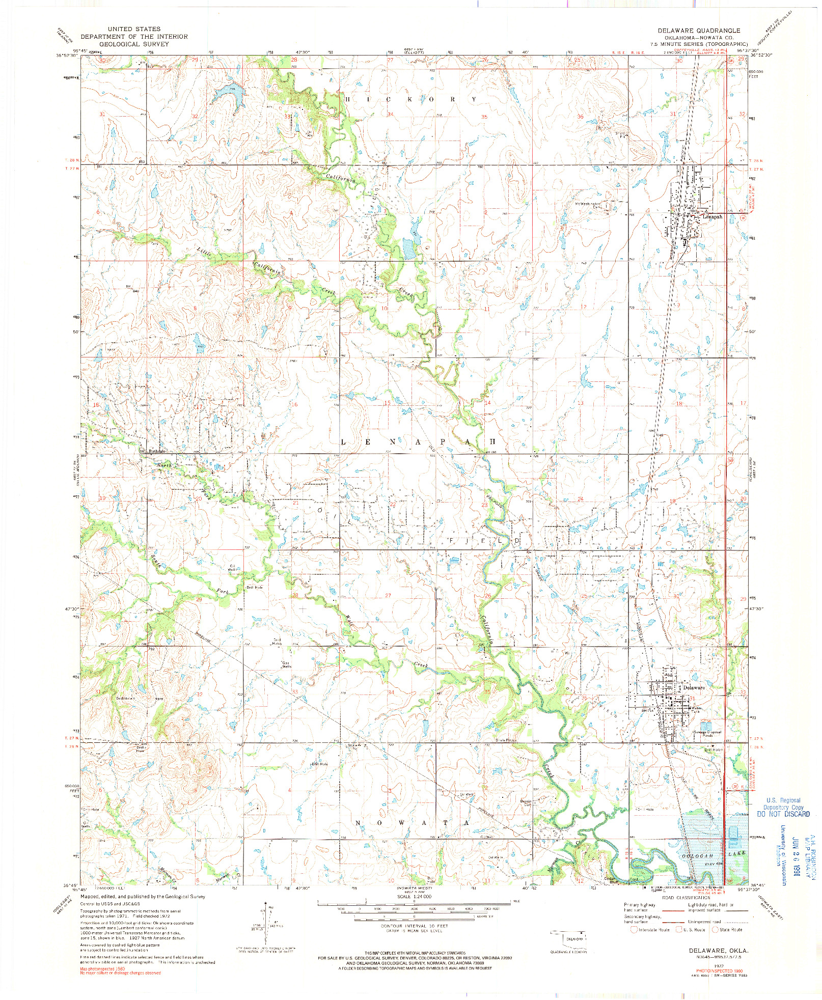 USGS 1:24000-SCALE QUADRANGLE FOR DELAWARE, OK 1972