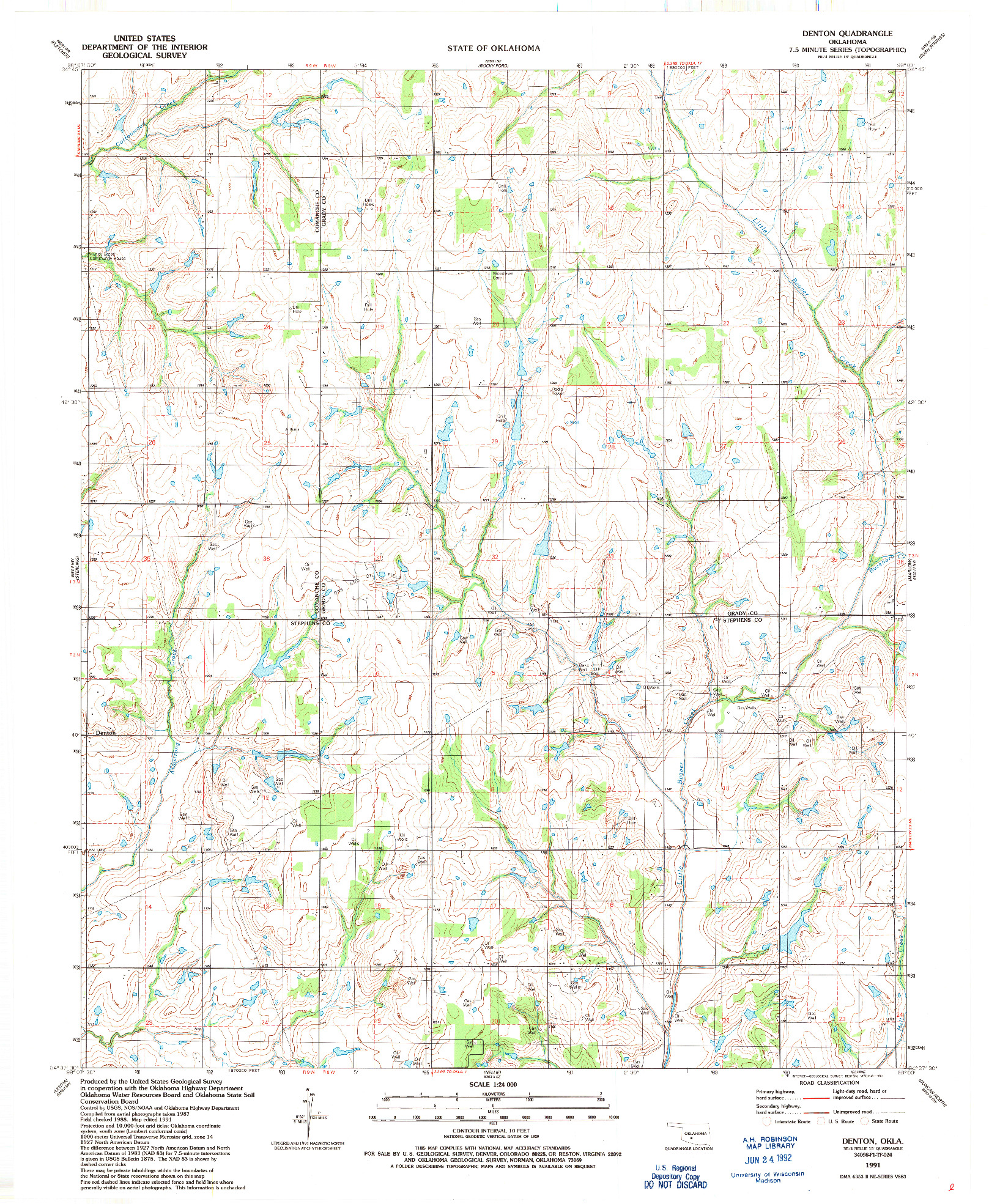 USGS 1:24000-SCALE QUADRANGLE FOR DENTON, OK 1991
