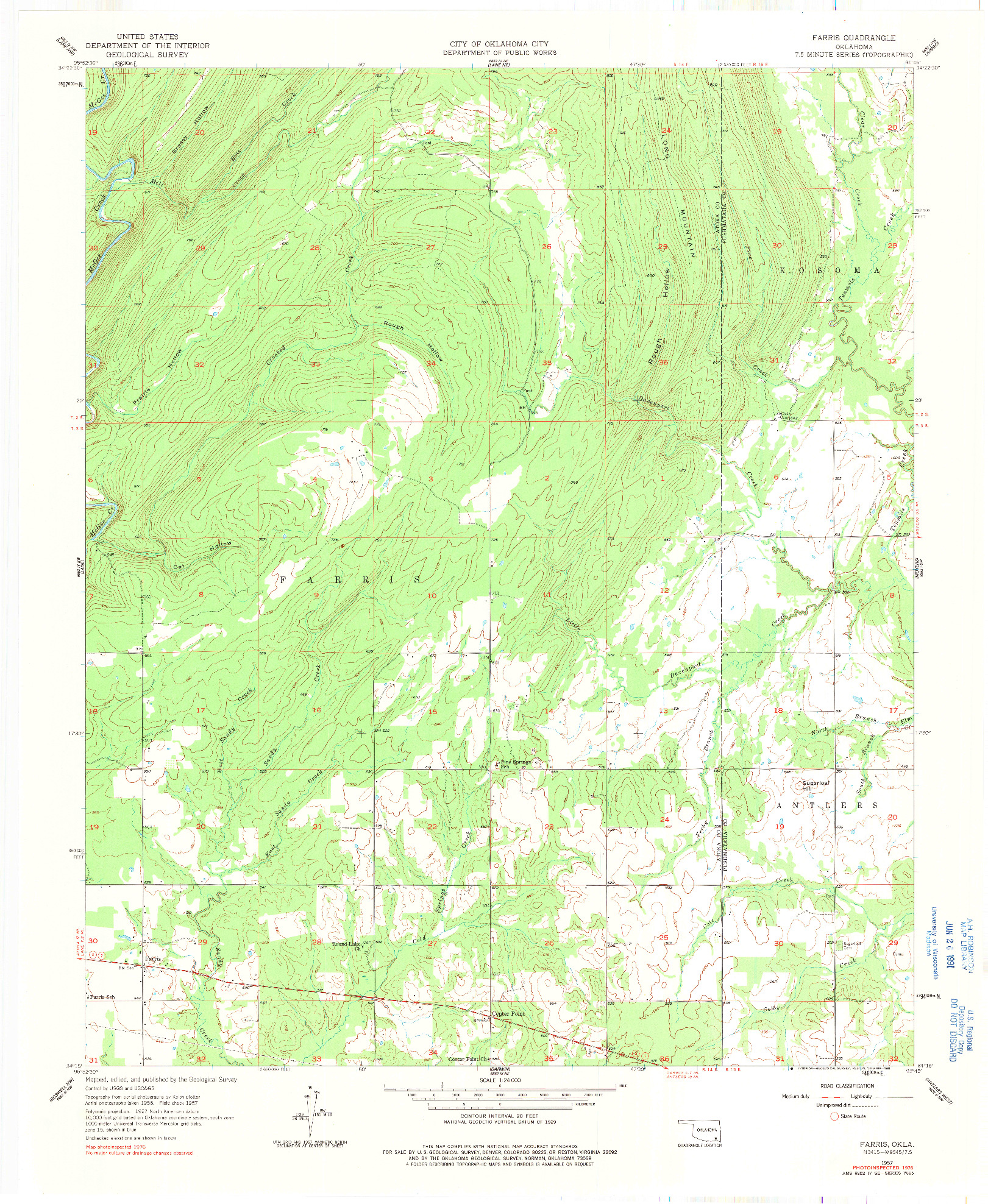 USGS 1:24000-SCALE QUADRANGLE FOR FARRIS, OK 1957