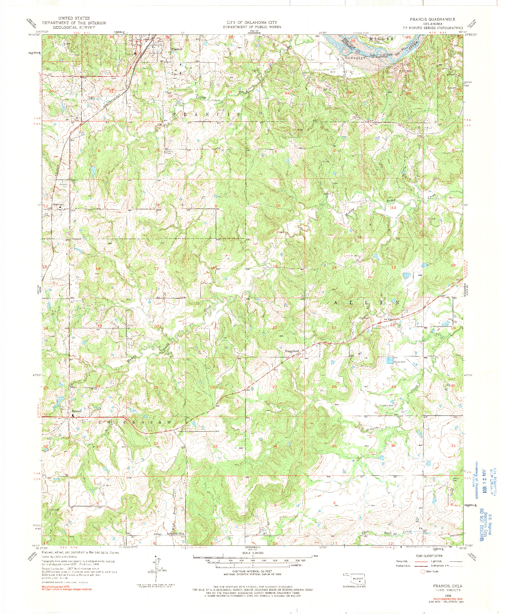 USGS 1:24000-SCALE QUADRANGLE FOR FRANCIS, OK 1958