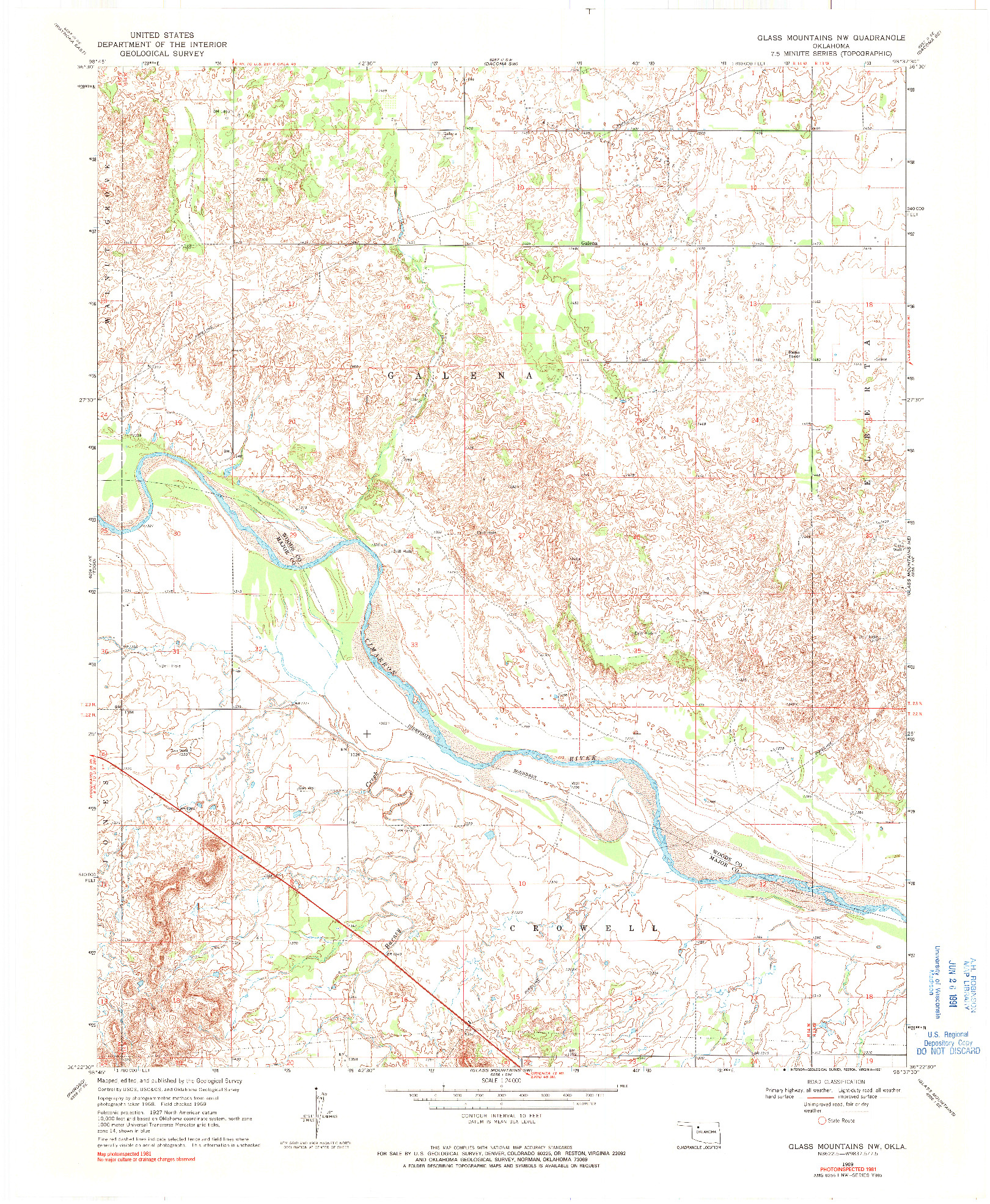 USGS 1:24000-SCALE QUADRANGLE FOR GLASS MOUNTAINS NW, OK 1969