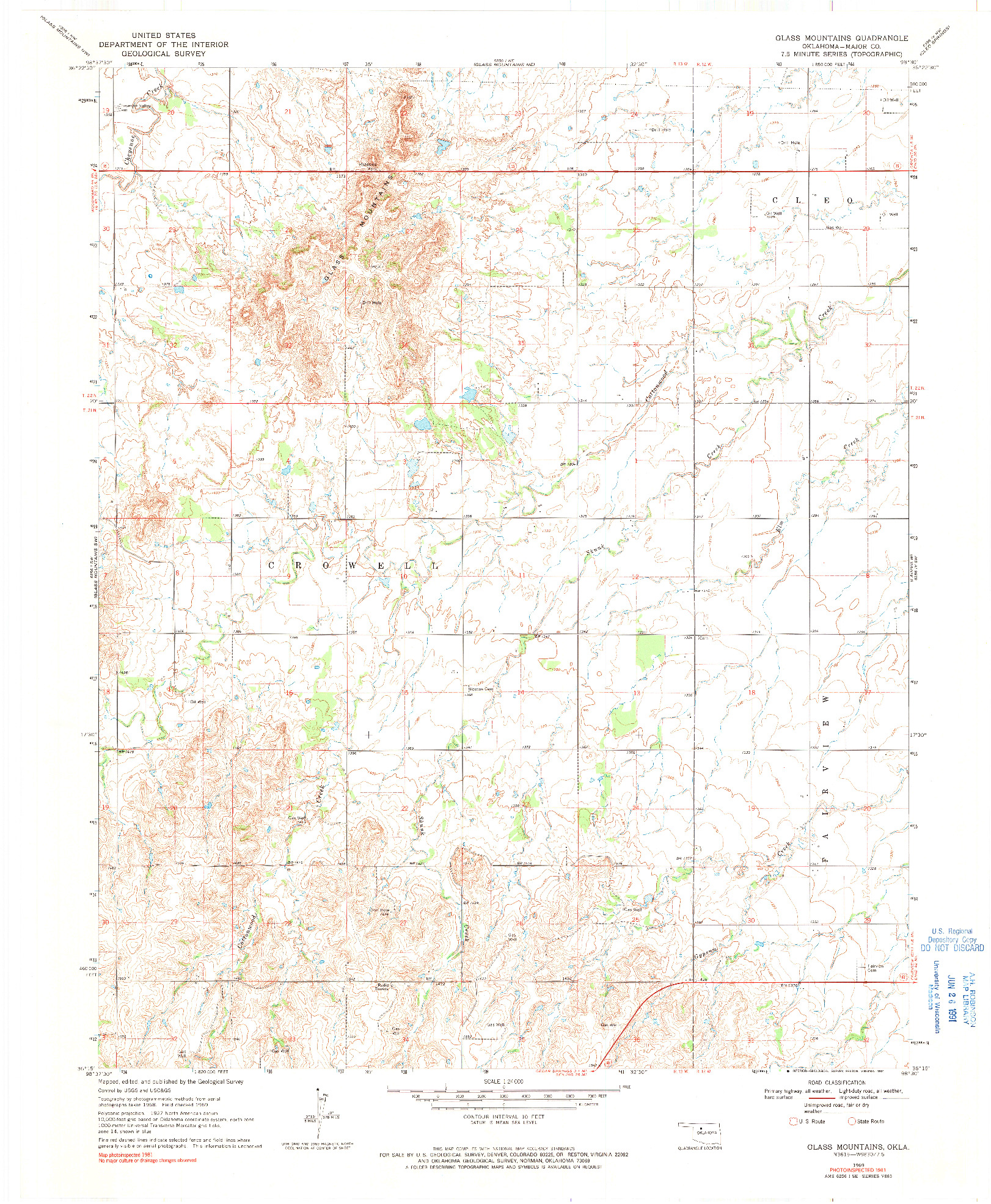 USGS 1:24000-SCALE QUADRANGLE FOR GLASS MOUNTAINS, OK 1969