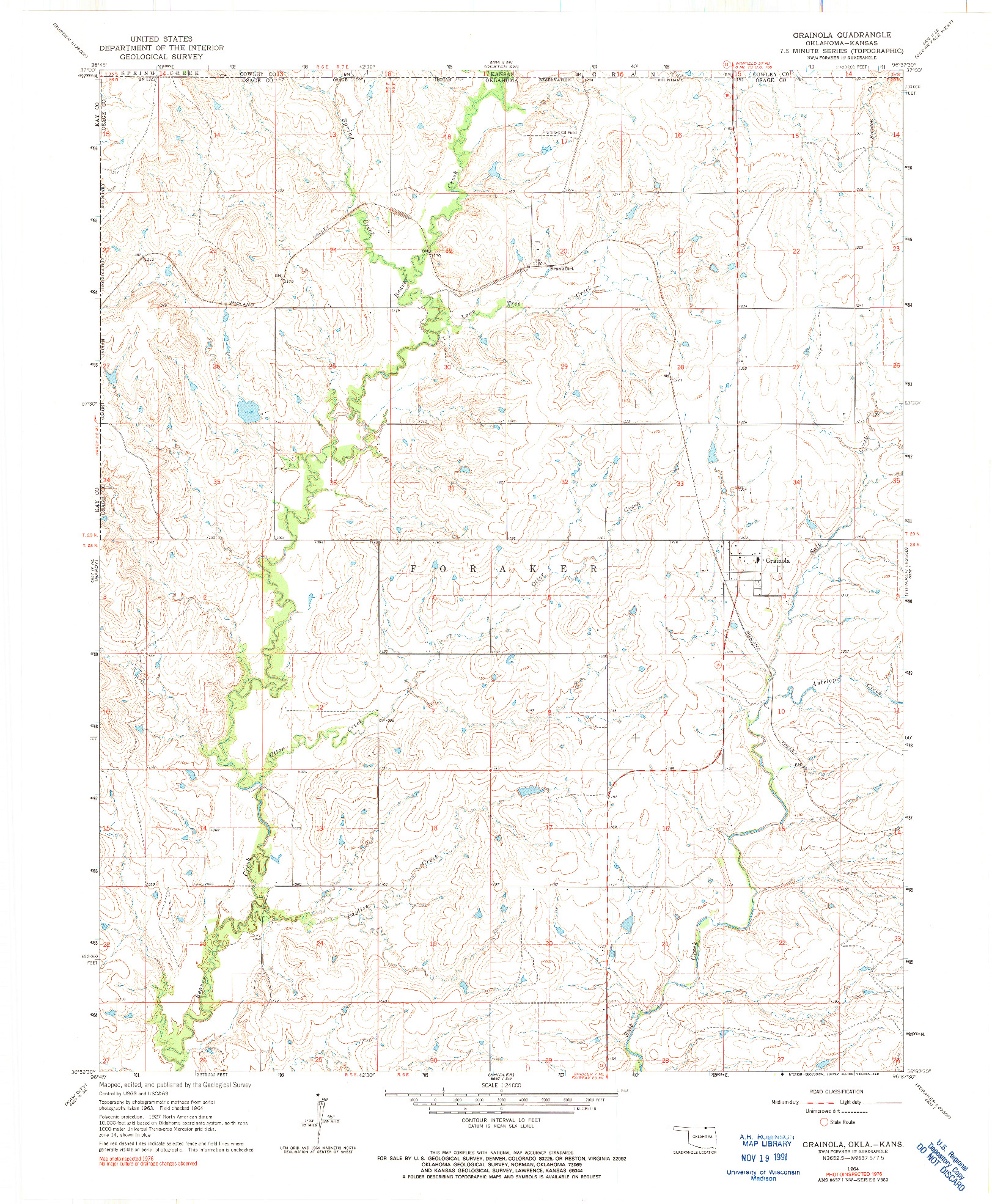 USGS 1:24000-SCALE QUADRANGLE FOR GRAINOLA, OK 1964