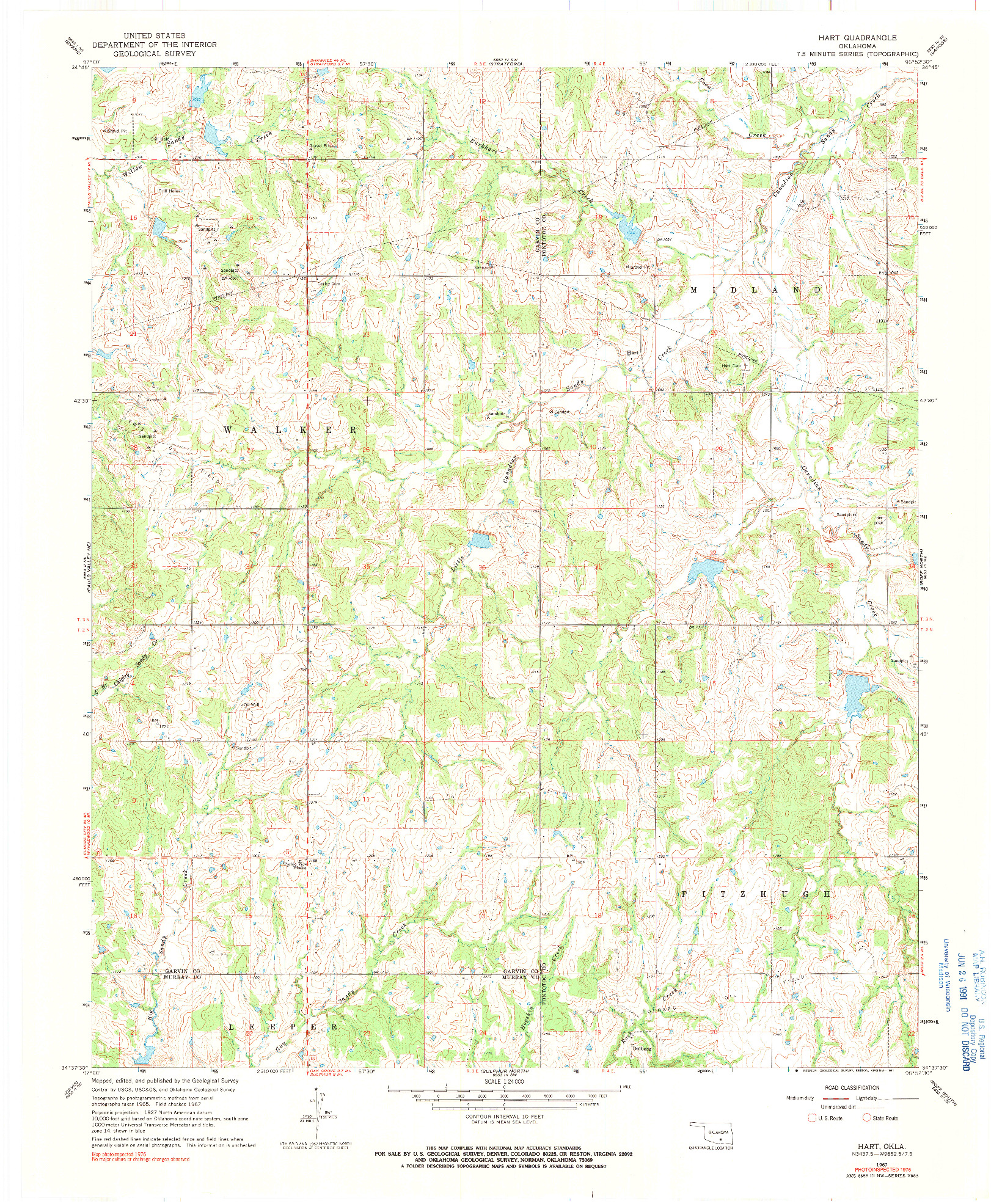 USGS 1:24000-SCALE QUADRANGLE FOR HART, OK 1967
