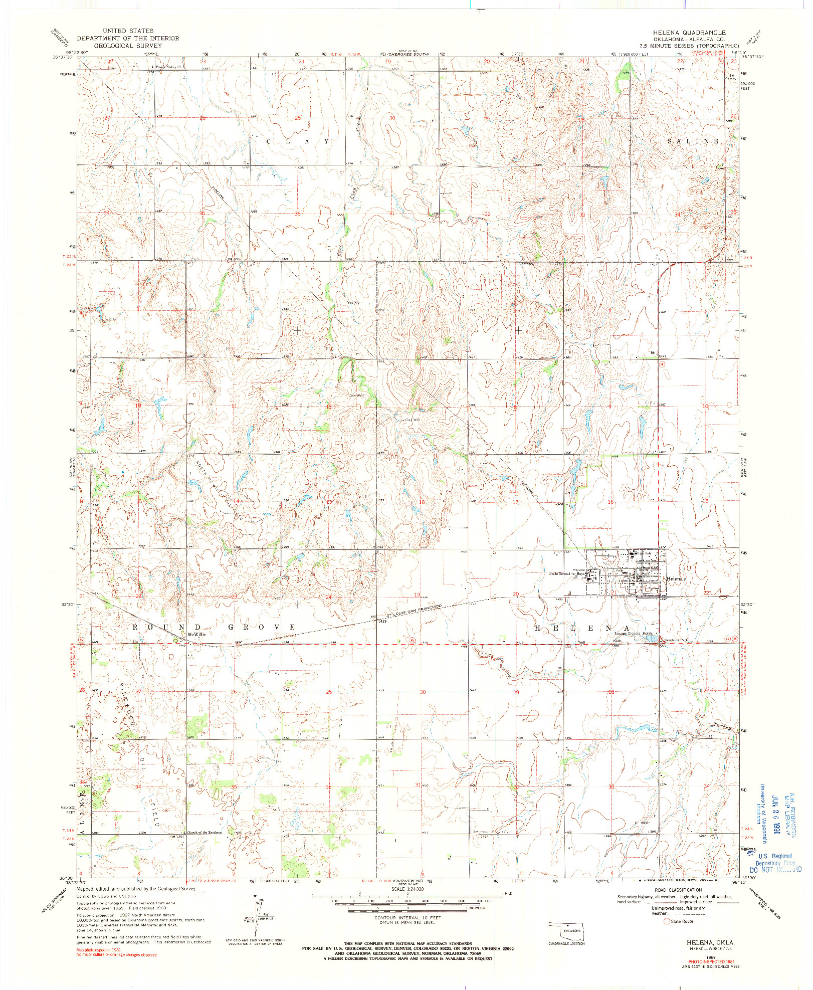 USGS 1:24000-SCALE QUADRANGLE FOR HELENA, OK 1969