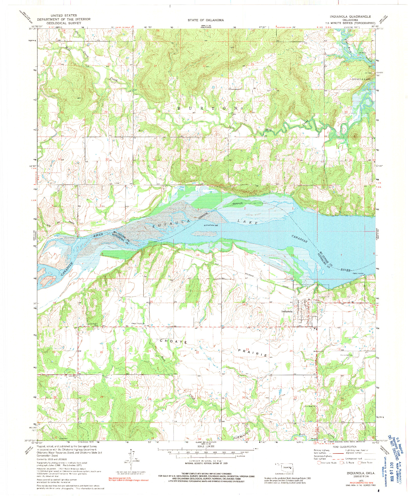 USGS 1:24000-SCALE QUADRANGLE FOR INDIANOLA, OK 1971