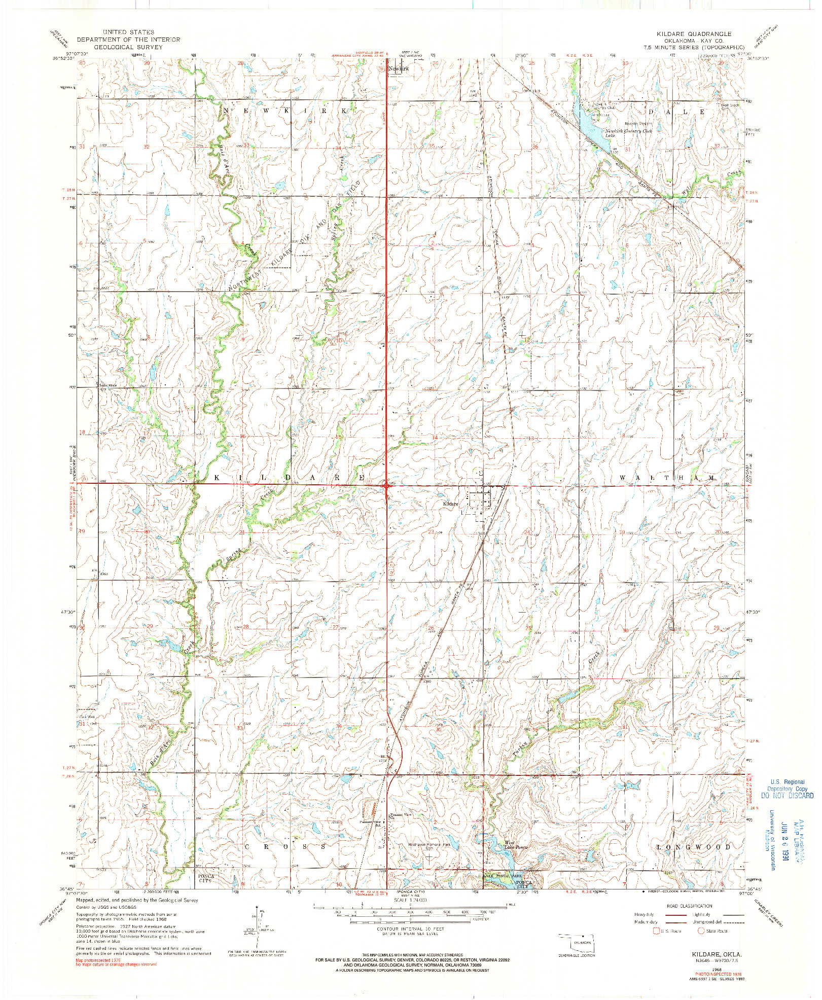 USGS 1:24000-SCALE QUADRANGLE FOR KILDARE, OK 1968