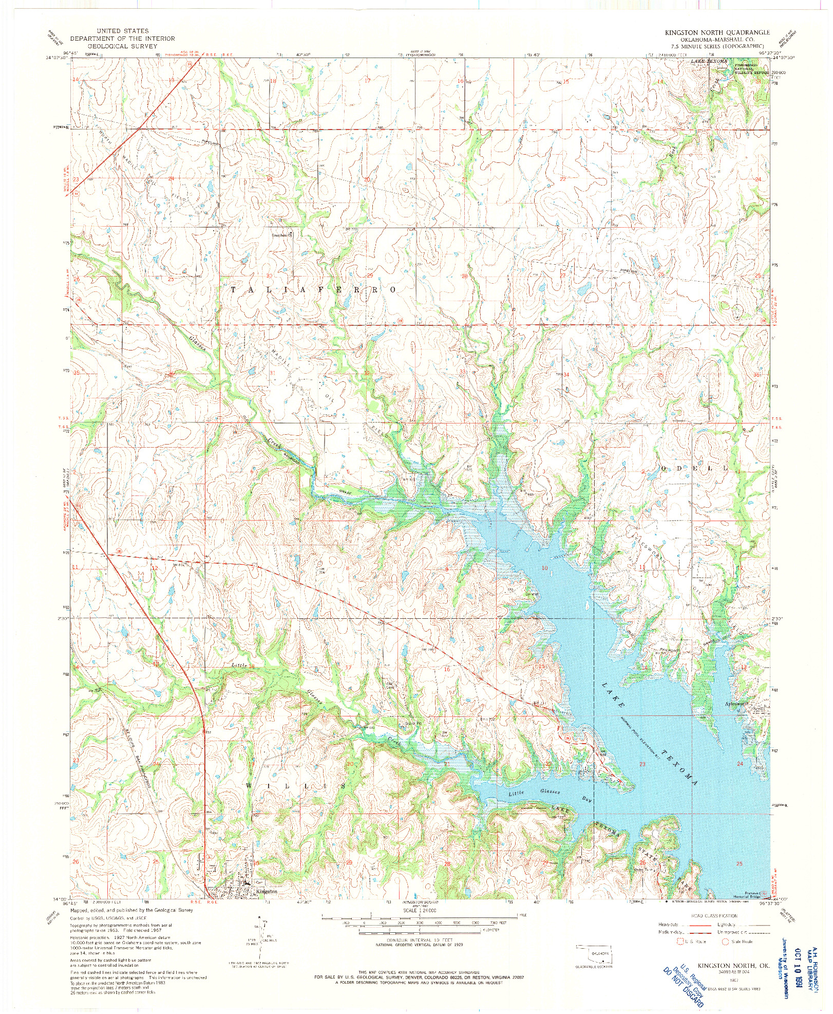 USGS 1:24000-SCALE QUADRANGLE FOR KINGSTON NORTH, OK 1967