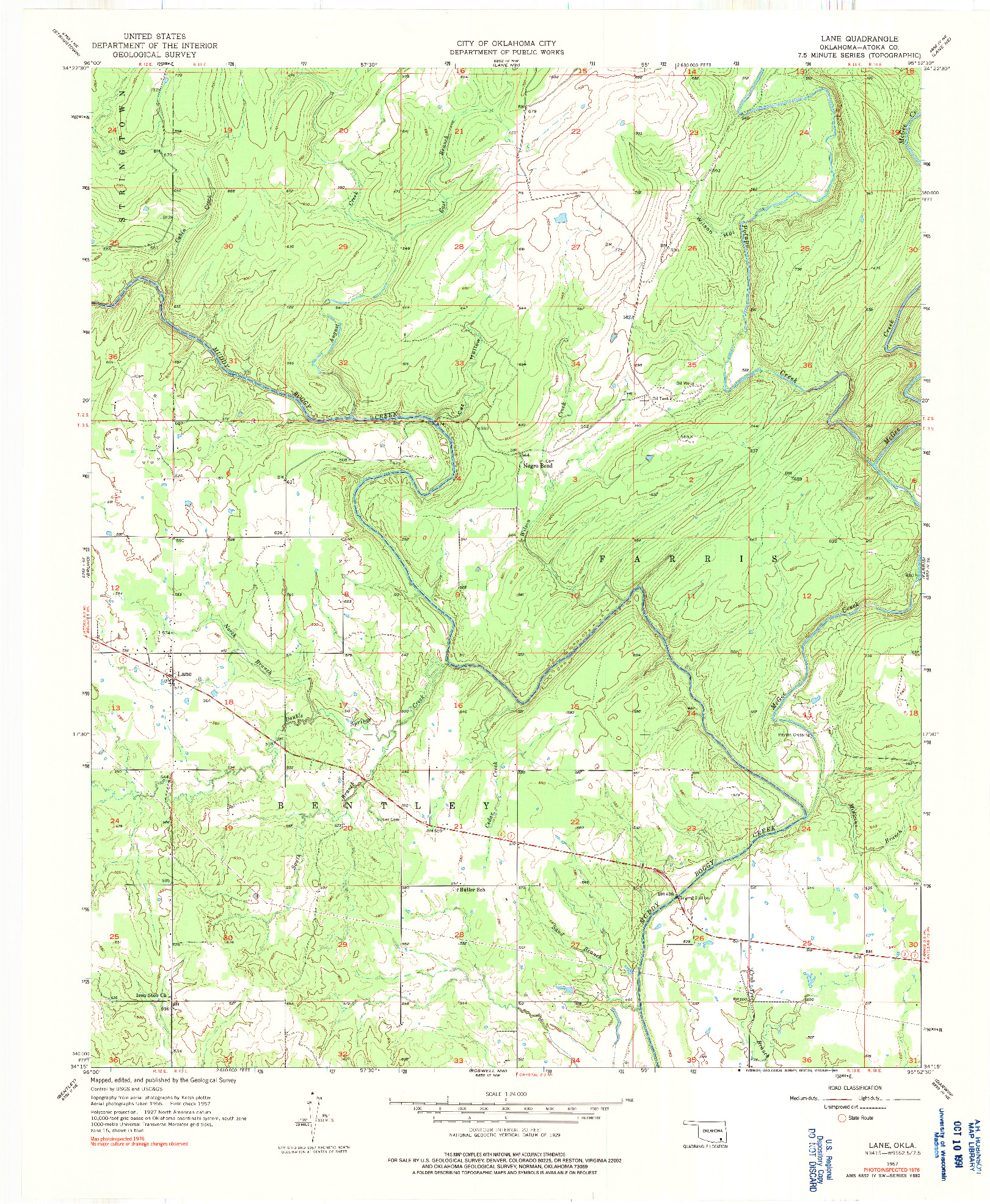 USGS 1:24000-SCALE QUADRANGLE FOR LANE, OK 1957