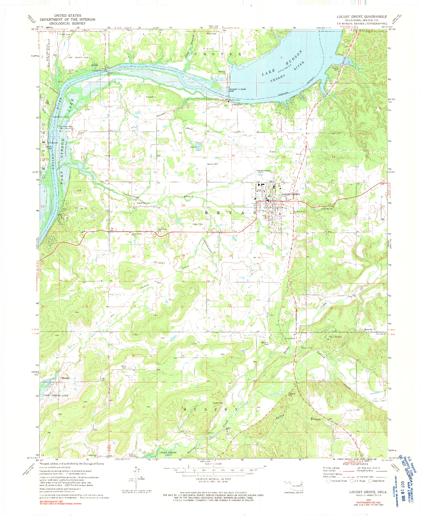 USGS 1:24000-SCALE QUADRANGLE FOR LOCUST GROVE, OK 1972