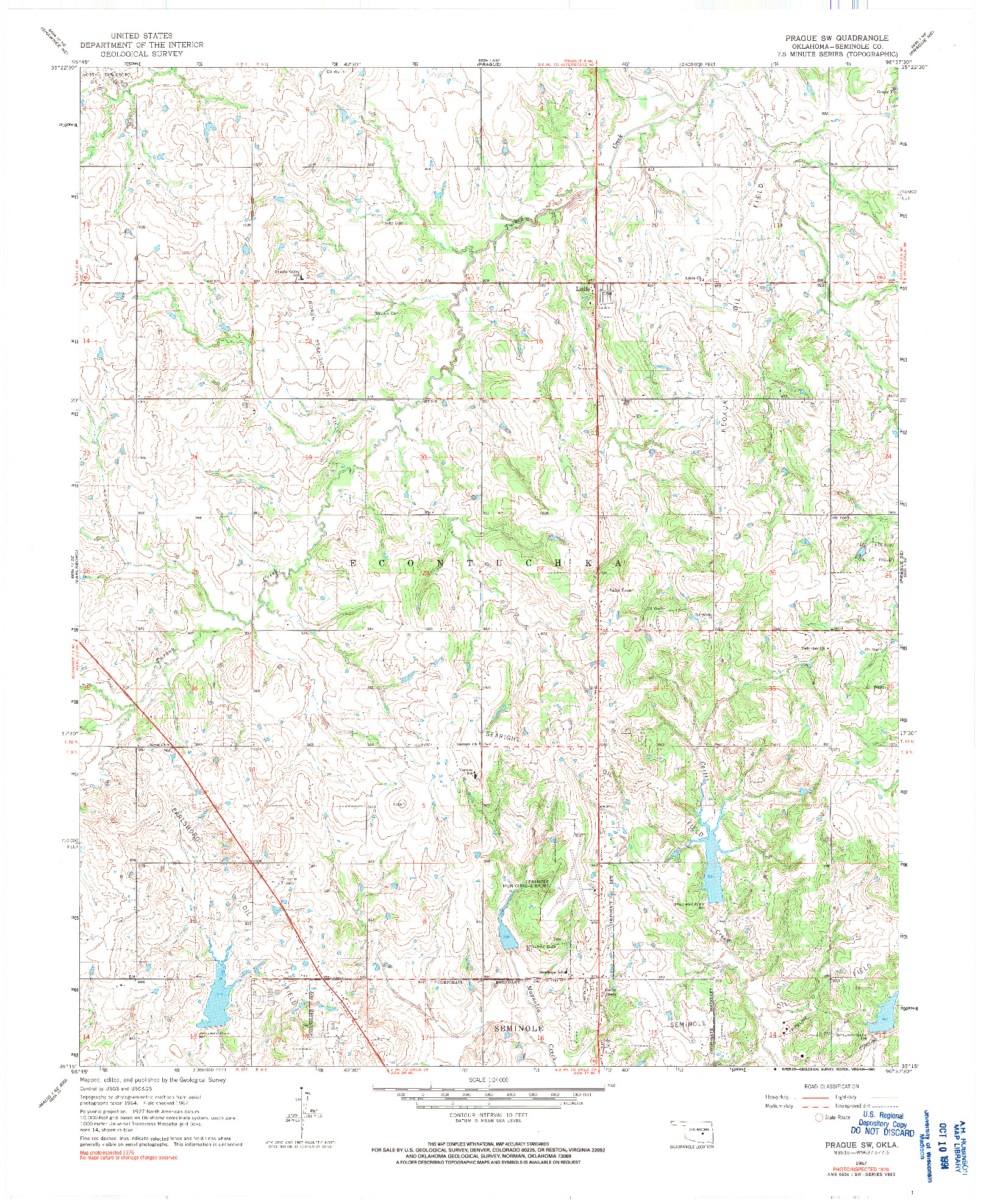 USGS 1:24000-SCALE QUADRANGLE FOR PRAGUE SW, OK 1967