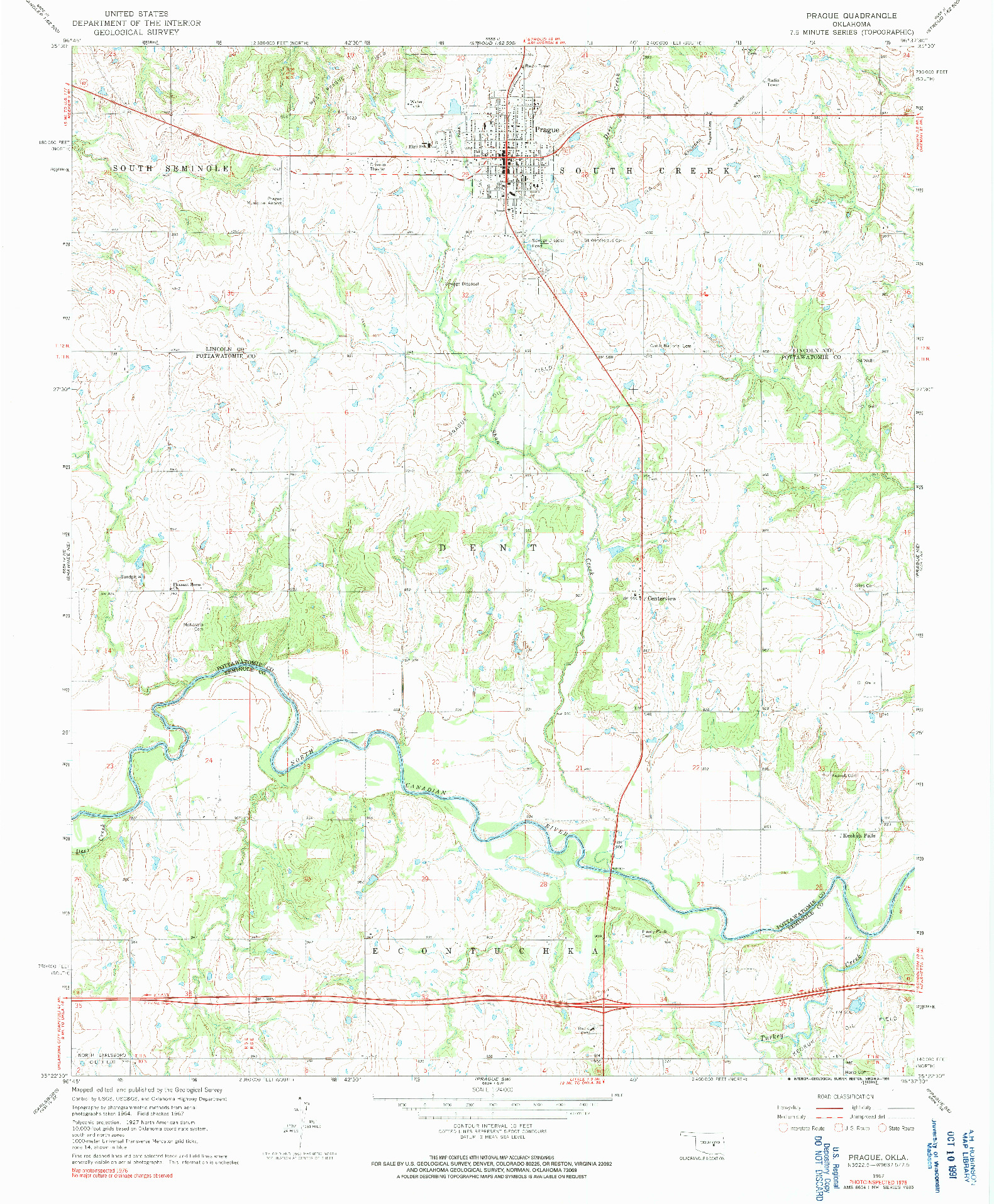 USGS 1:24000-SCALE QUADRANGLE FOR PRAGUE, OK 1967